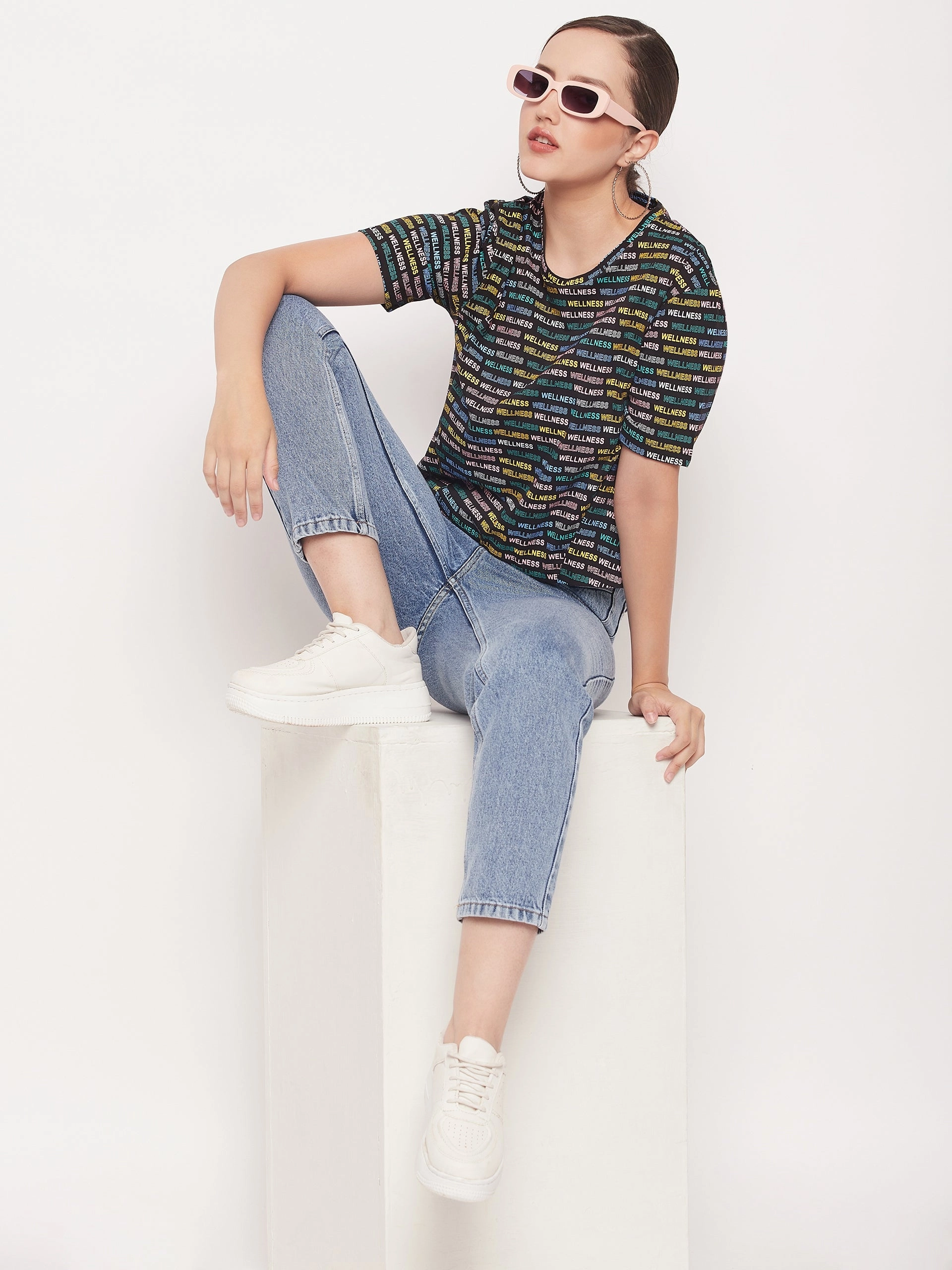 Leather combination Madame Regular Fit Round Neck Printed T-shirt