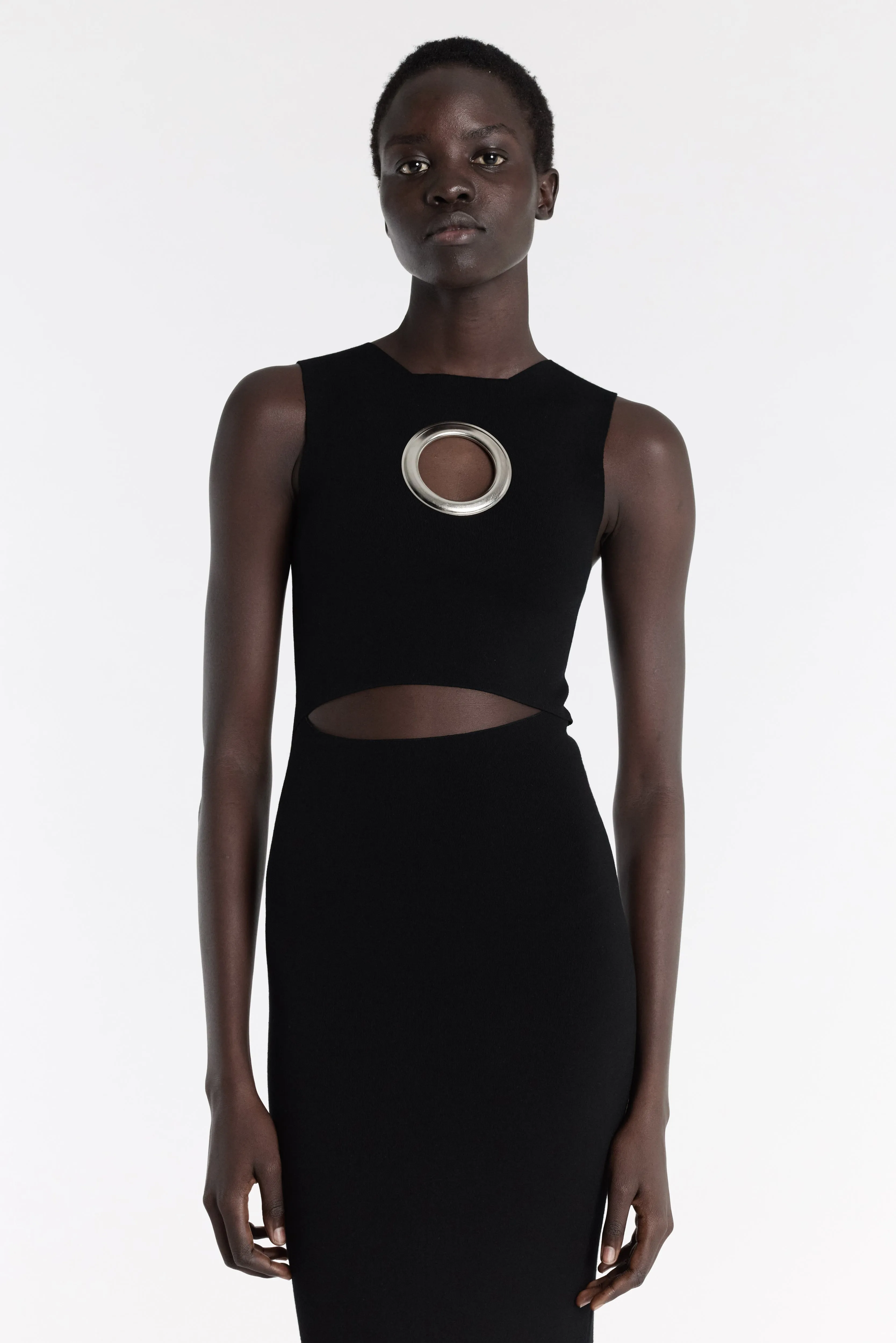 Minimalist feel Bold Color Knit Dress With Hem Panel Detail Black