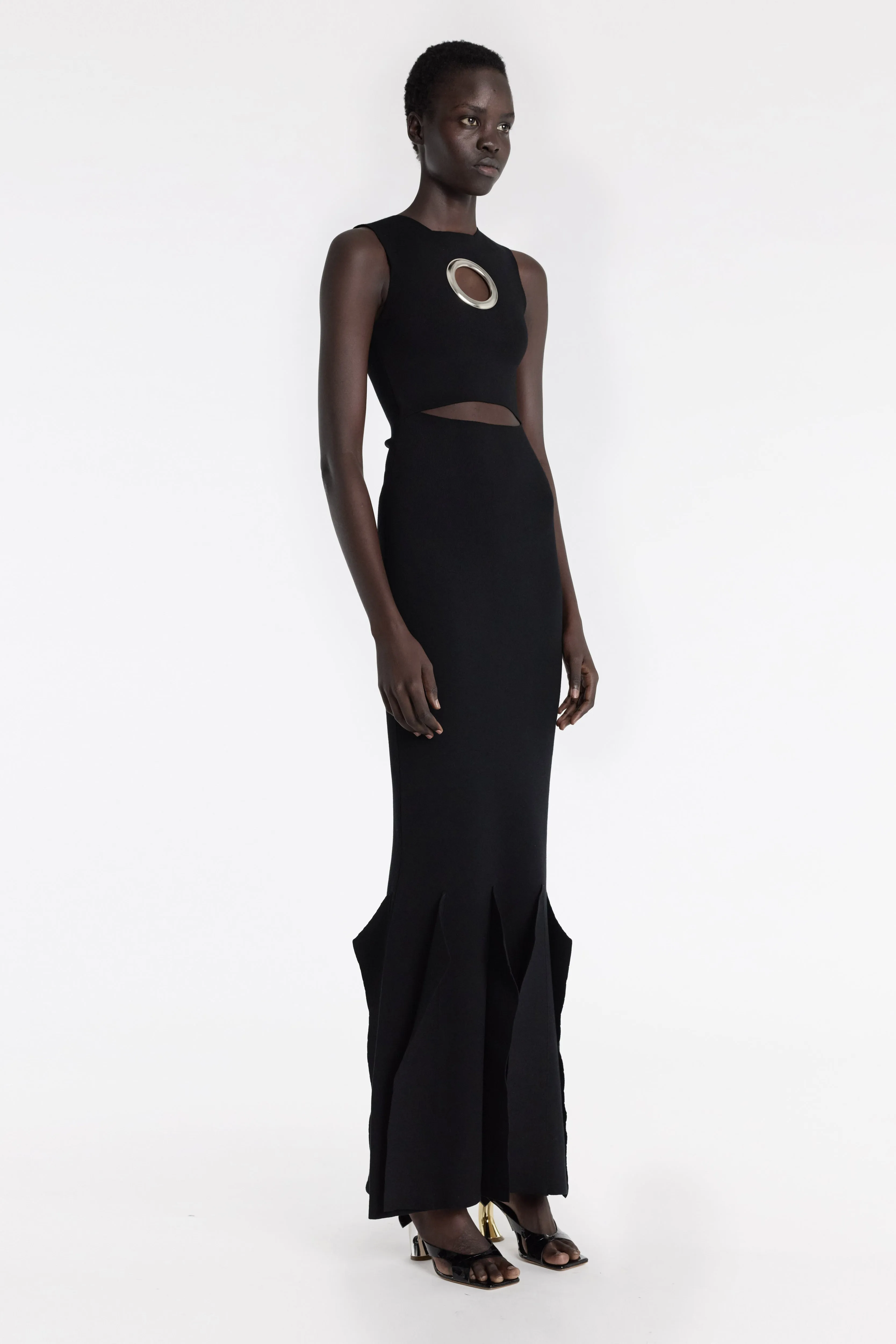 Knit Dress With Hem Panel Detail Black Tiered Skirt