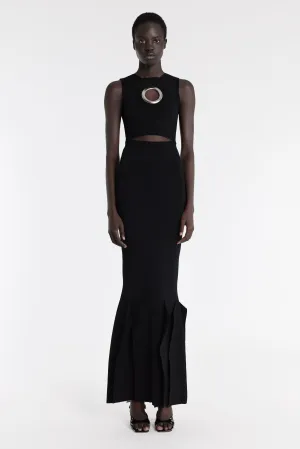 French Vibe Knit Dress With Hem Panel Detail Black