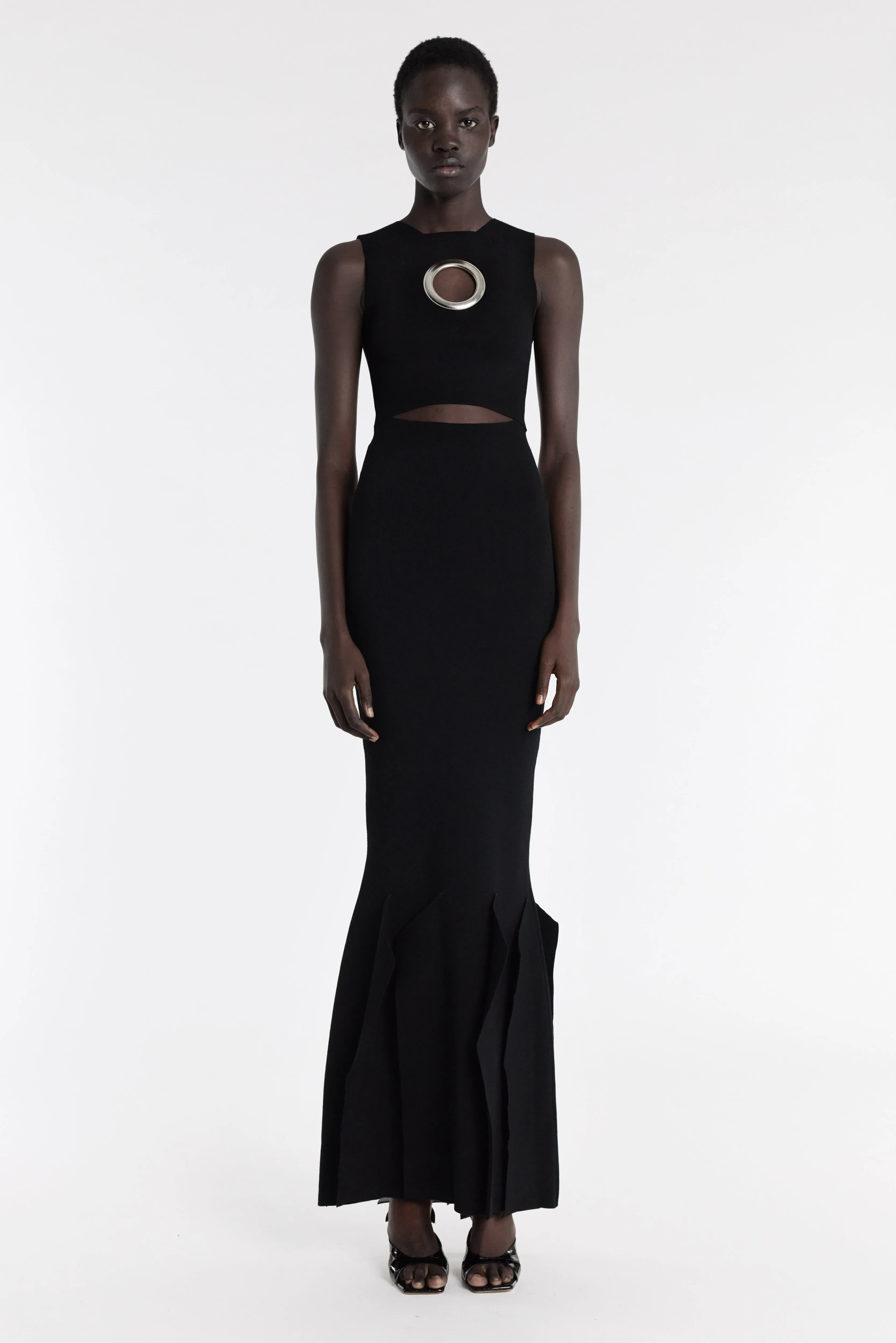French Vibe Knit Dress With Hem Panel Detail Black