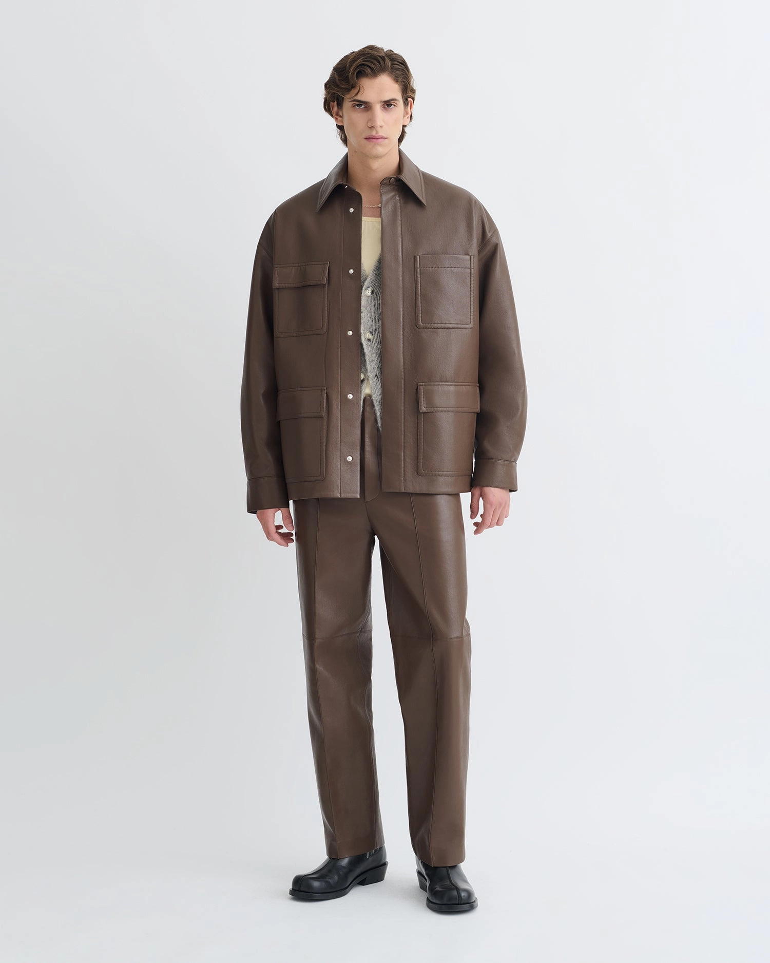 Chasin - Regenerated Leather Shirt Jacket - Chocolate Running wear high - end price