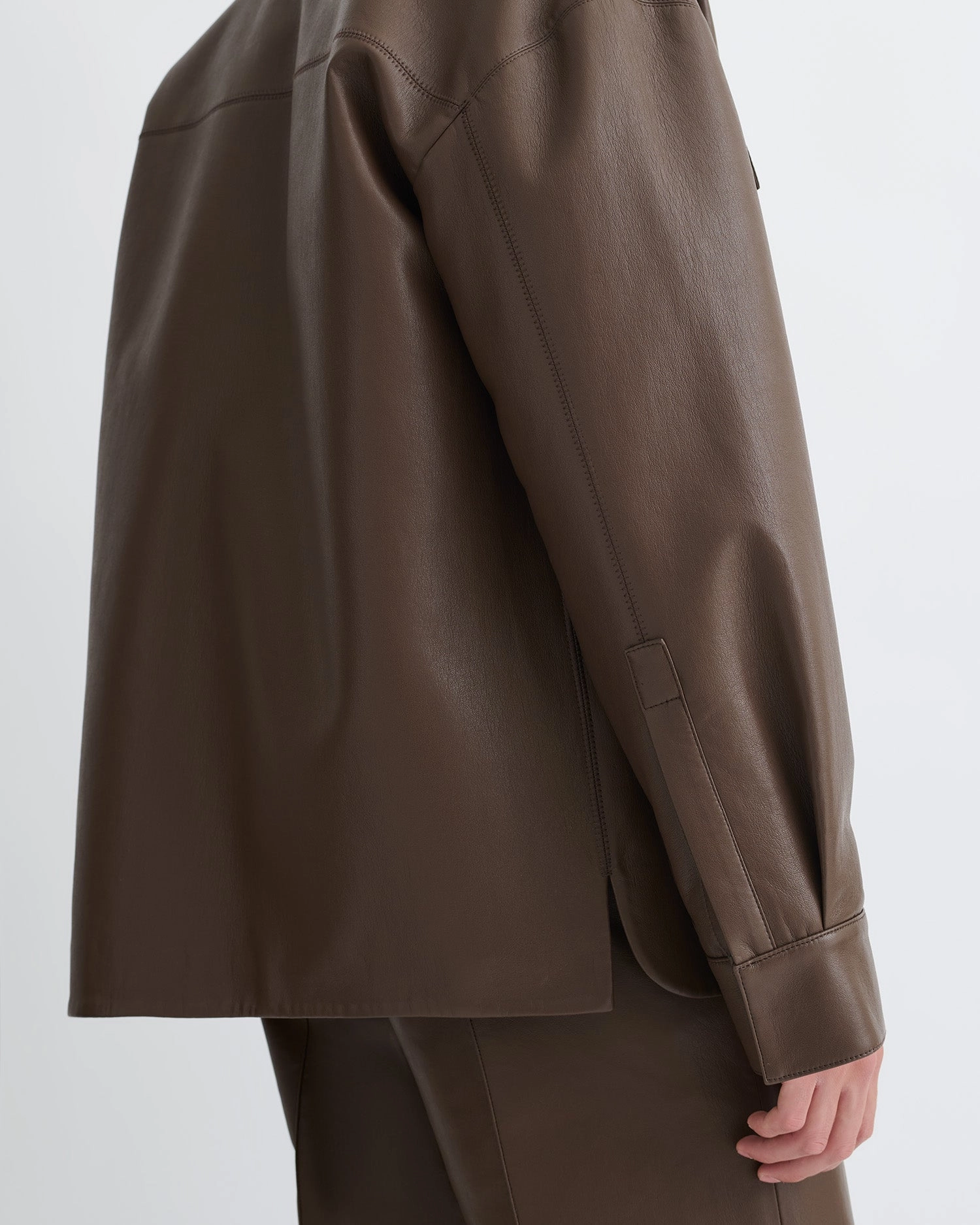 Chasin - Regenerated Leather Shirt Jacket - Chocolate breathable in humidity with collars