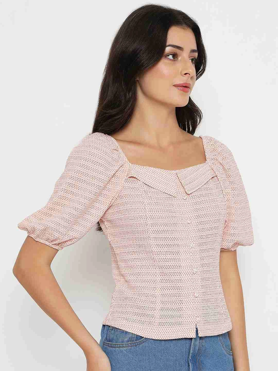 HeatRegulating Wrinkle Resistant Madame Tie Detail Off Shoulder Hot Pink Top
