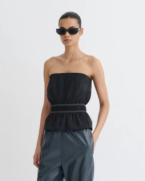 Rosey - Glass Poplin Bandeau Top - Black Low Profile Zipper EthicallySourced