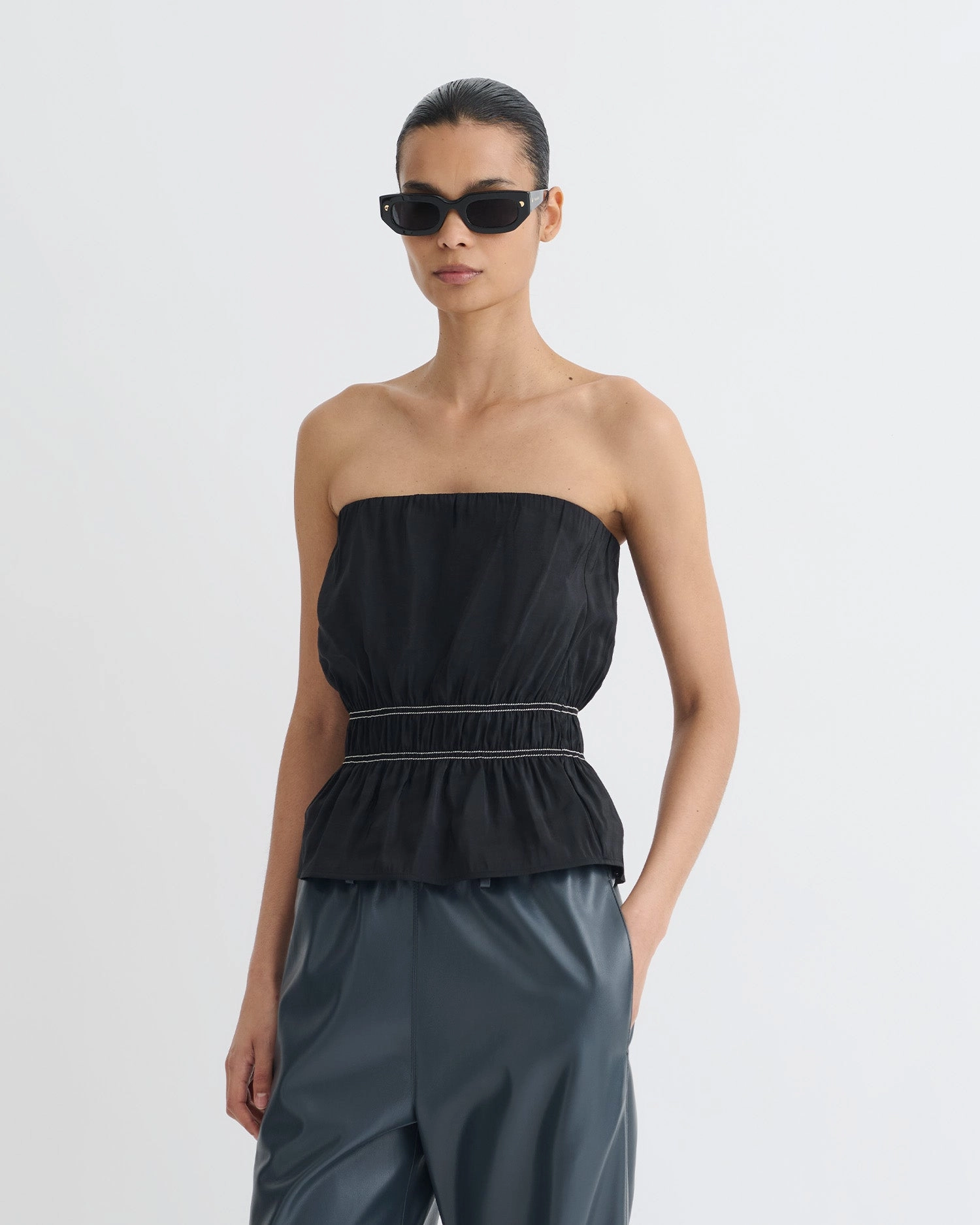 Rosey - Glass Poplin Bandeau Top - Black Low Profile Zipper EthicallySourced