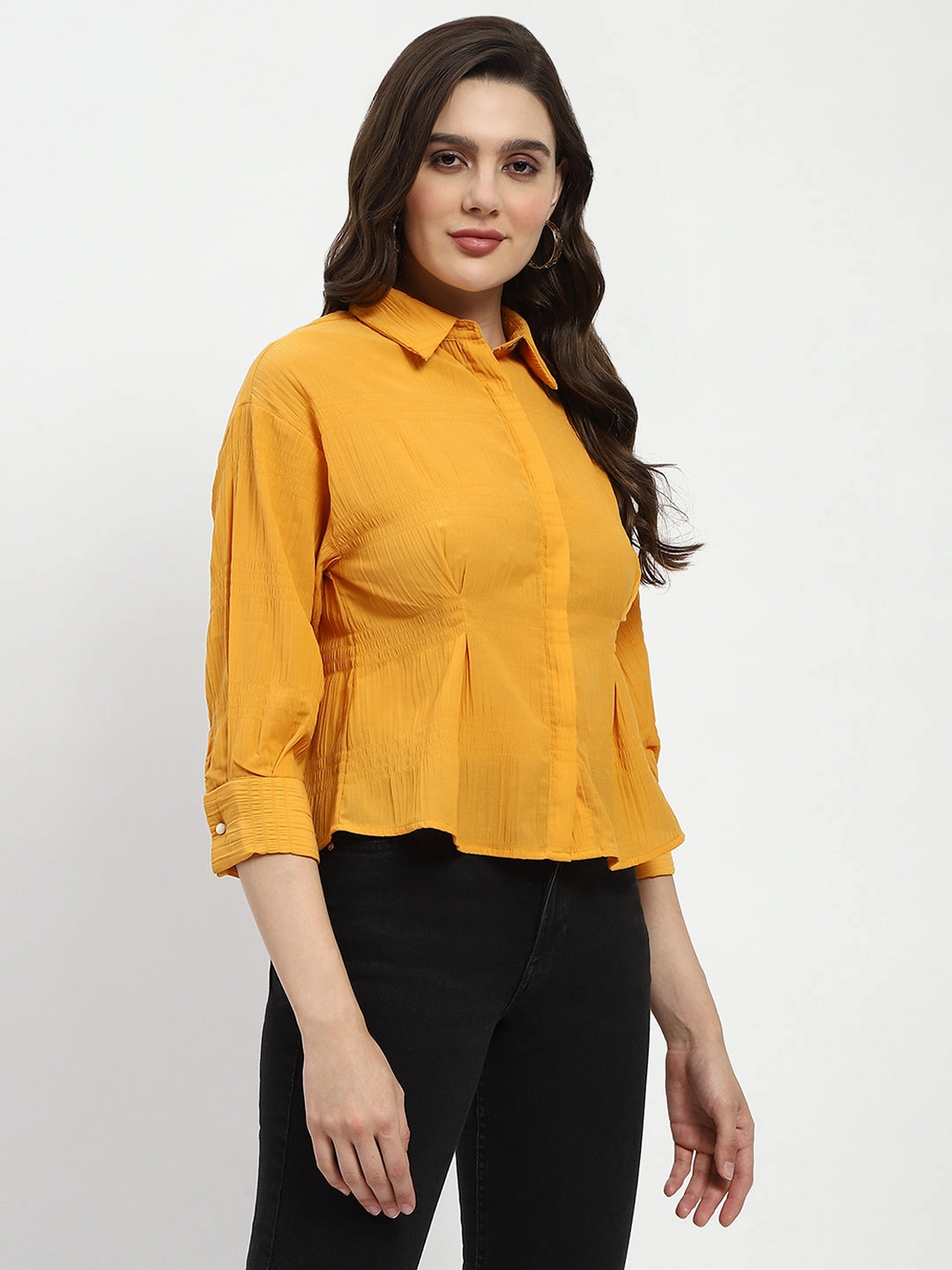 Madame Cinched Waist Mustard Shirt Sophisticated Look Youthful Vibe