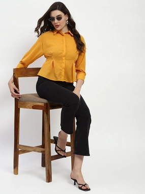 Reinforced Collar Madame Cinched Waist Mustard Shirt
