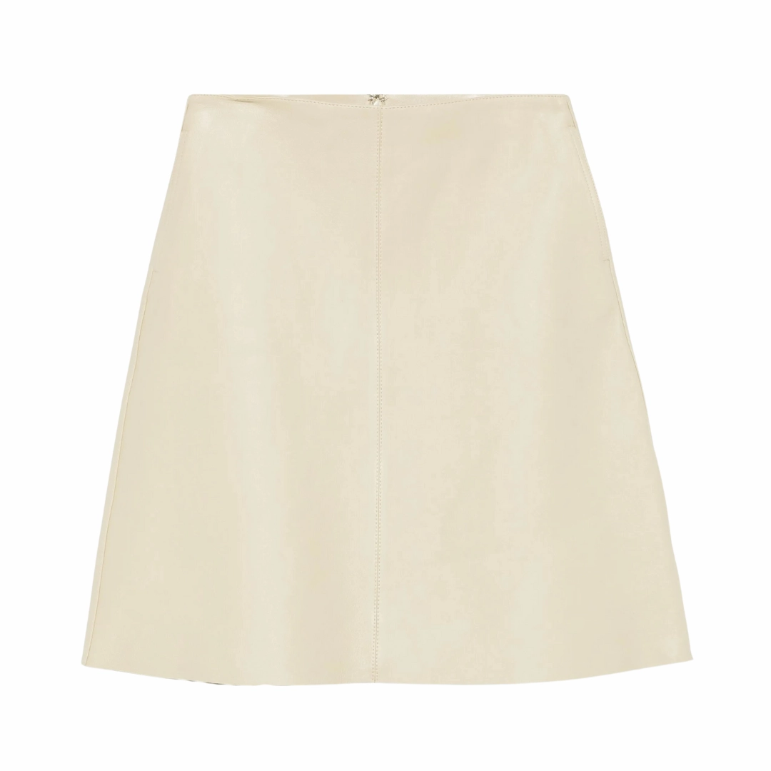 Leather Mini Skirt Adjustable drawstring Simple Layer