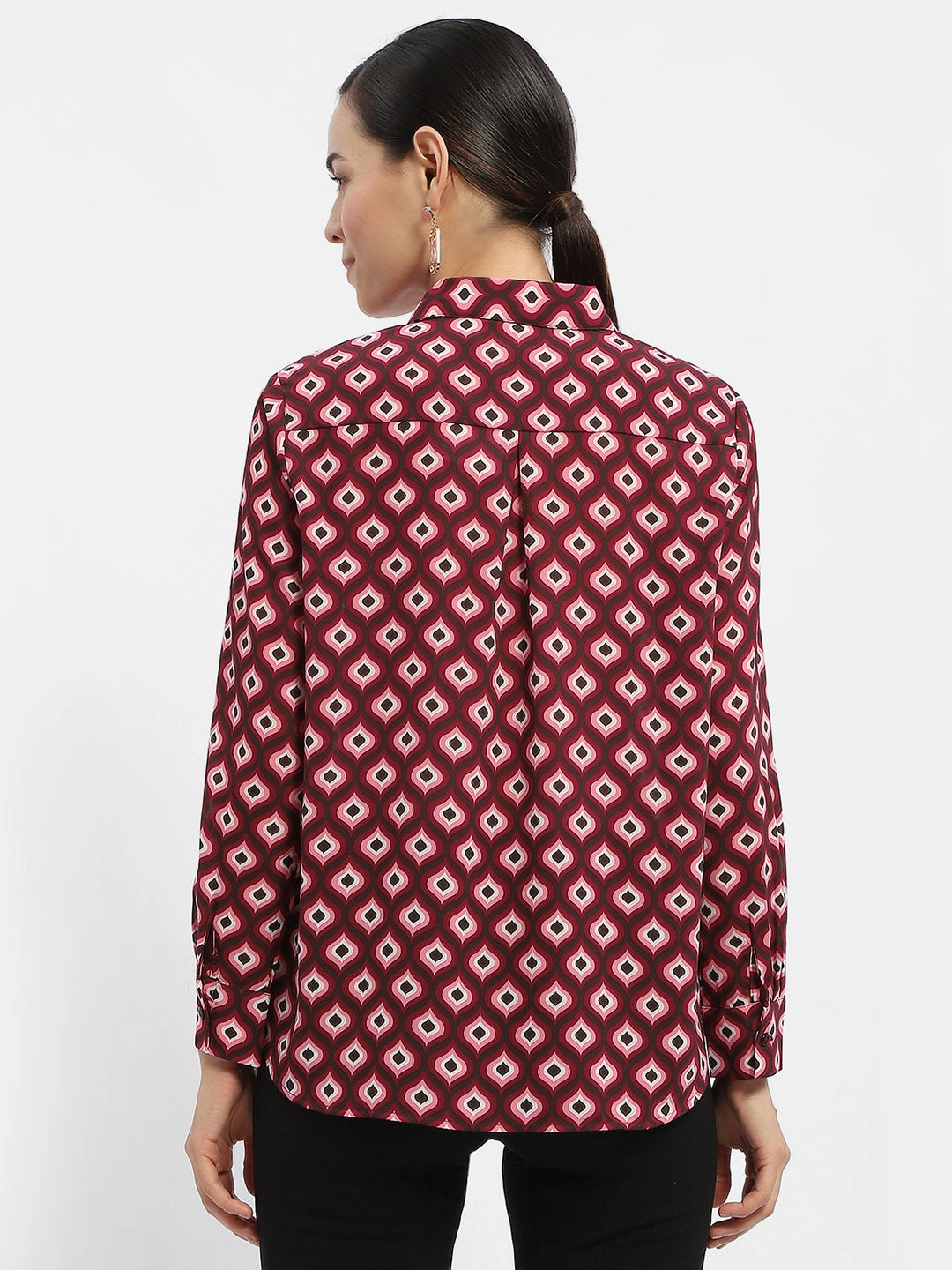 Eco Dye Technique Madame Geometric Print Maroon Regular Shirt