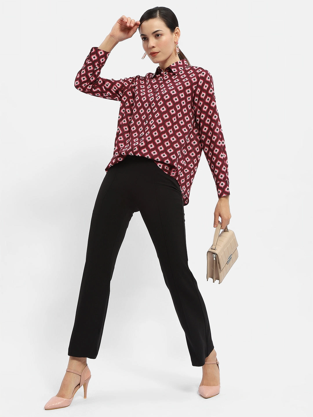 Soft Comfort Madame Geometric Print Maroon Regular Shirt