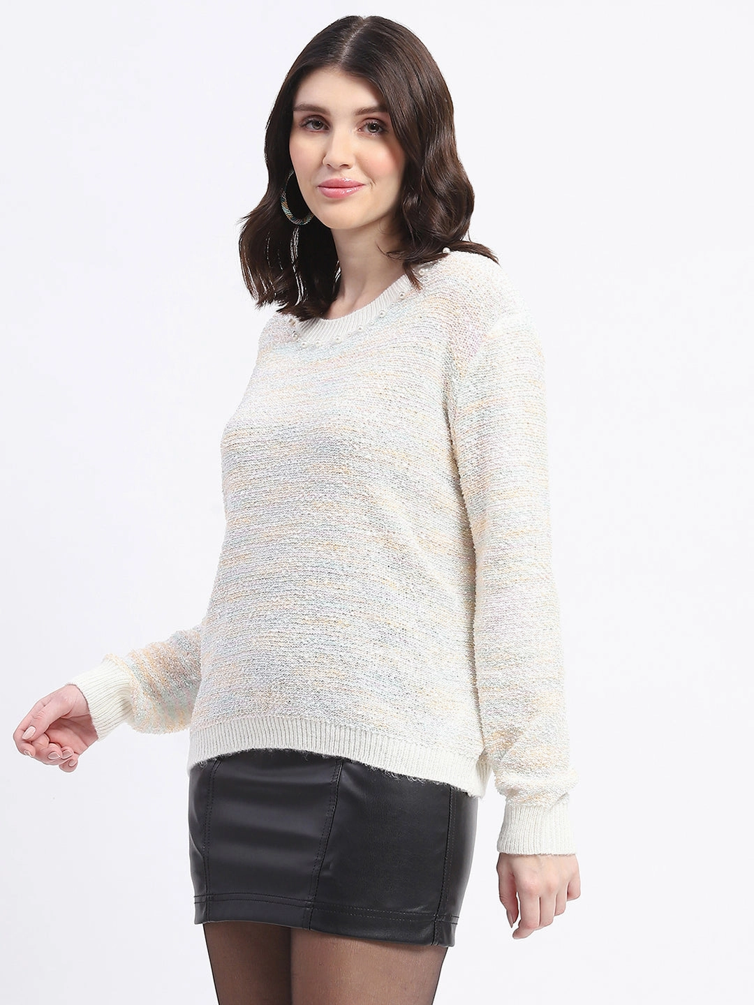 Comfort Choice Madame Knit Crew Neck Multicolor Sweater