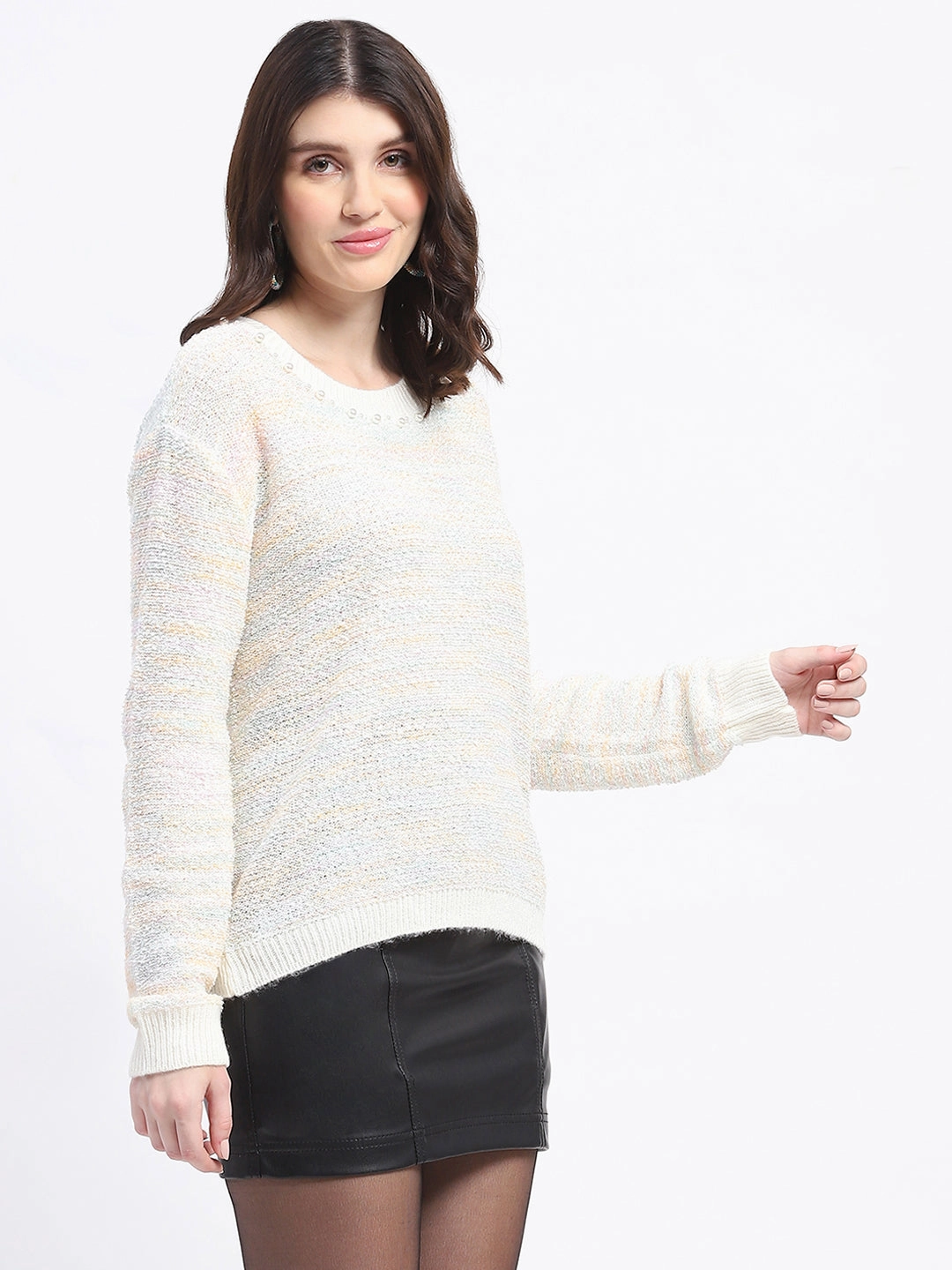 Cozy and trendy Comfy Knit Layer Madame Knit Crew Neck Multicolor Sweater