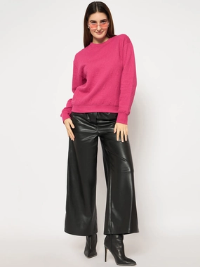 Cool Shades Madame Knitted Self-Textured Hot Pink Sweatshirt