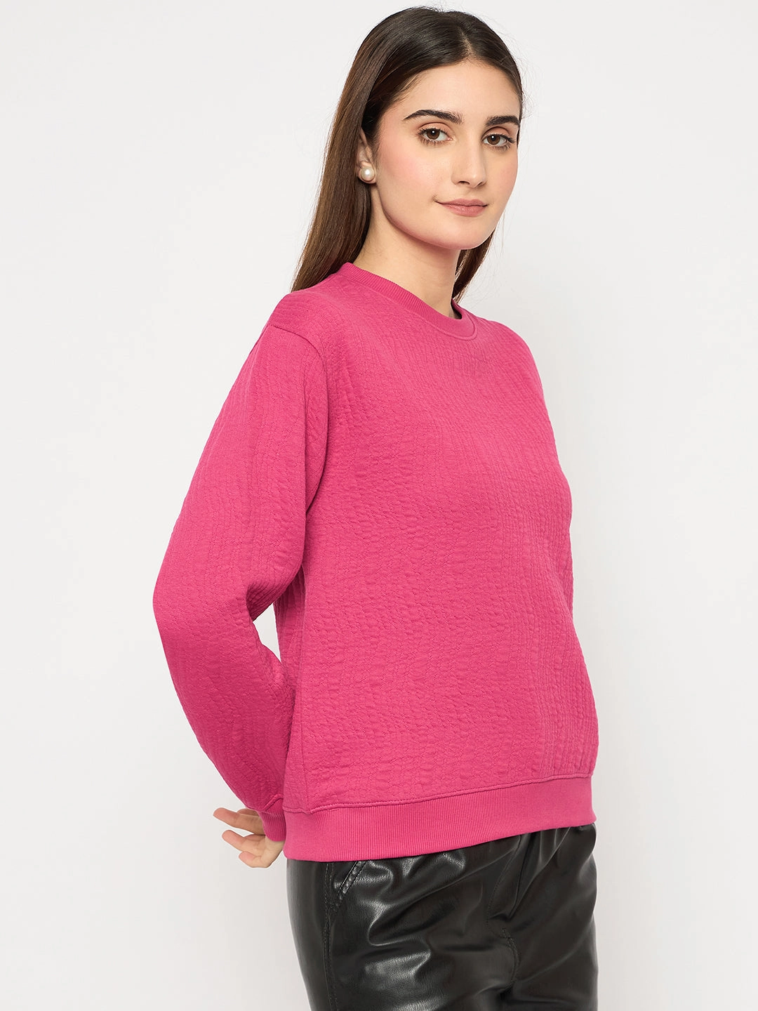 Madame Knitted Self-Textured Hot Pink Sweatshirt product poplin smoothness