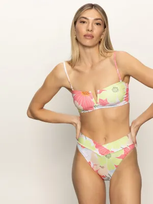 Unstructured Fit Yarn Dyed Stripes Charming Floral V-Wire Bandeau Bikini Top White