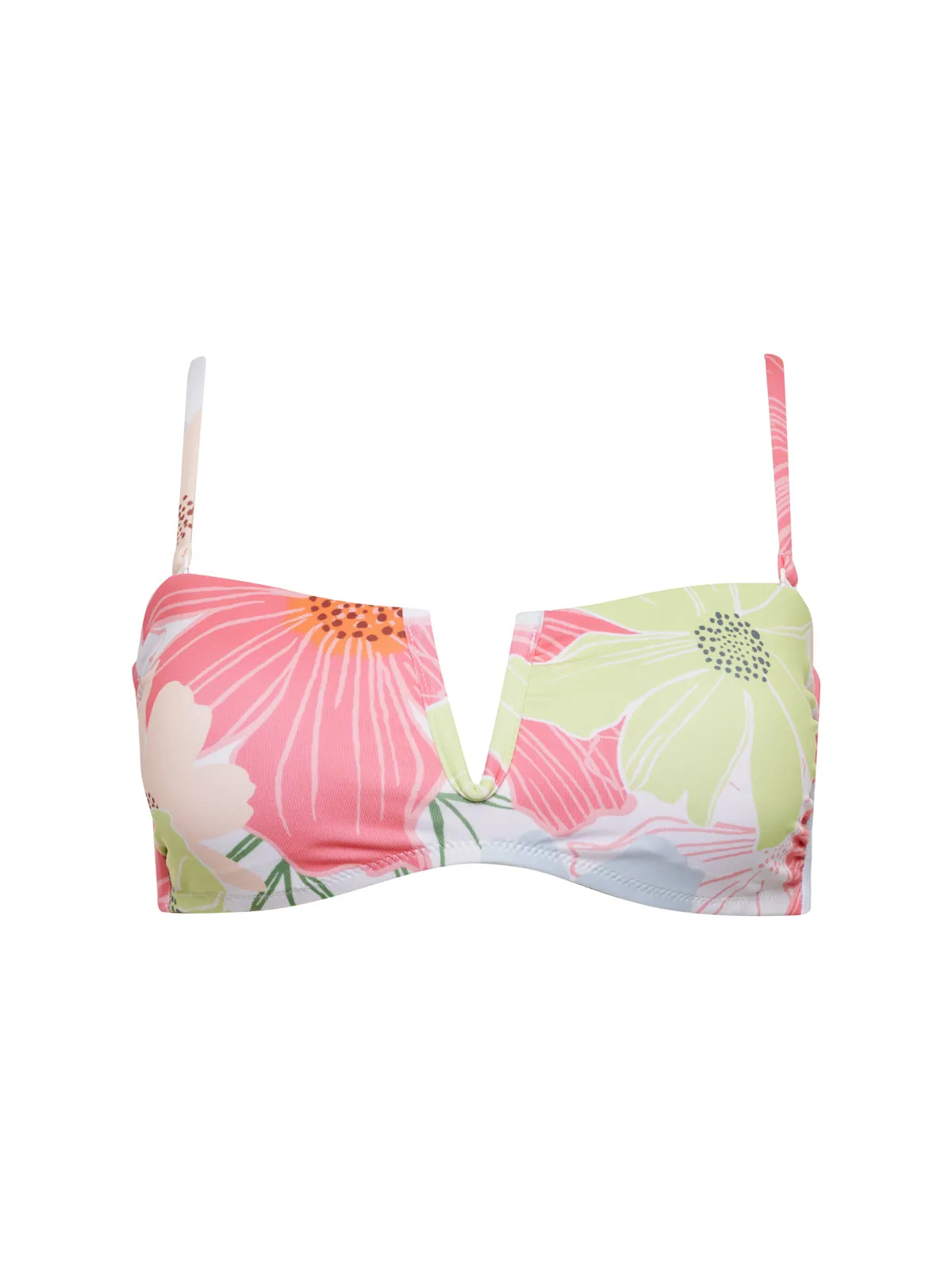 Reflective Logo Detail NonChafe Tag Placement Charming Floral V-Wire Bandeau Bikini Top White