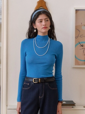 Gentle Fit Hand Linked Seams Annalise Mock Neck 100% Merino Wool Sweater