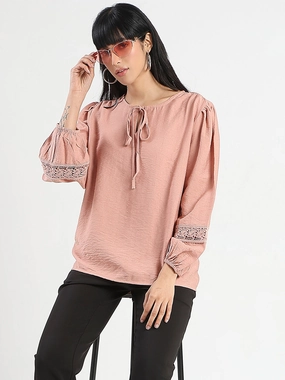 Madame Tie Neck Blush Pink Rayon Blend Top Everyday Jacket