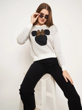 Abrasion Resistant Edging Sleek Comfort Madame Women Solid Off White Sweater