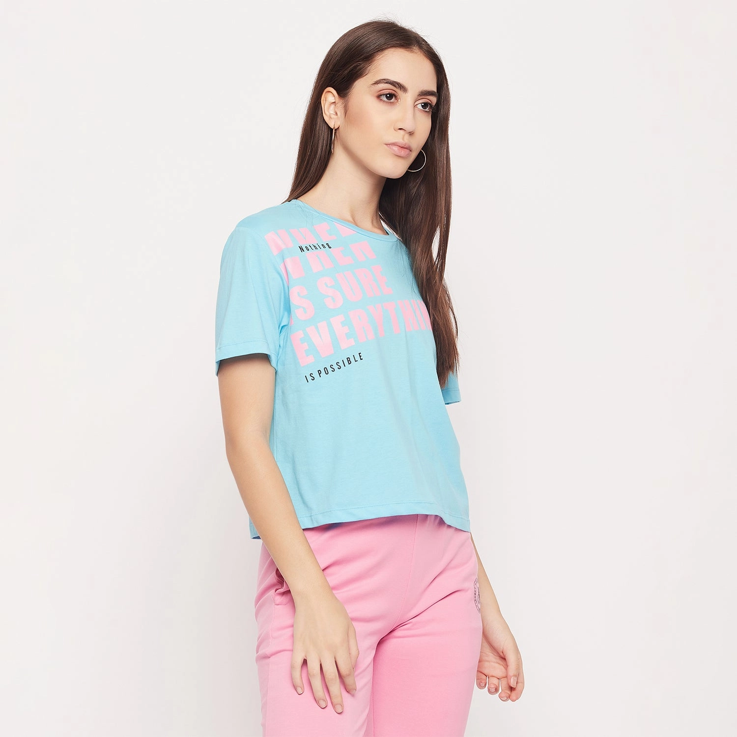 Drop Shoulder Cut Madame Aqua Regular Typography Top