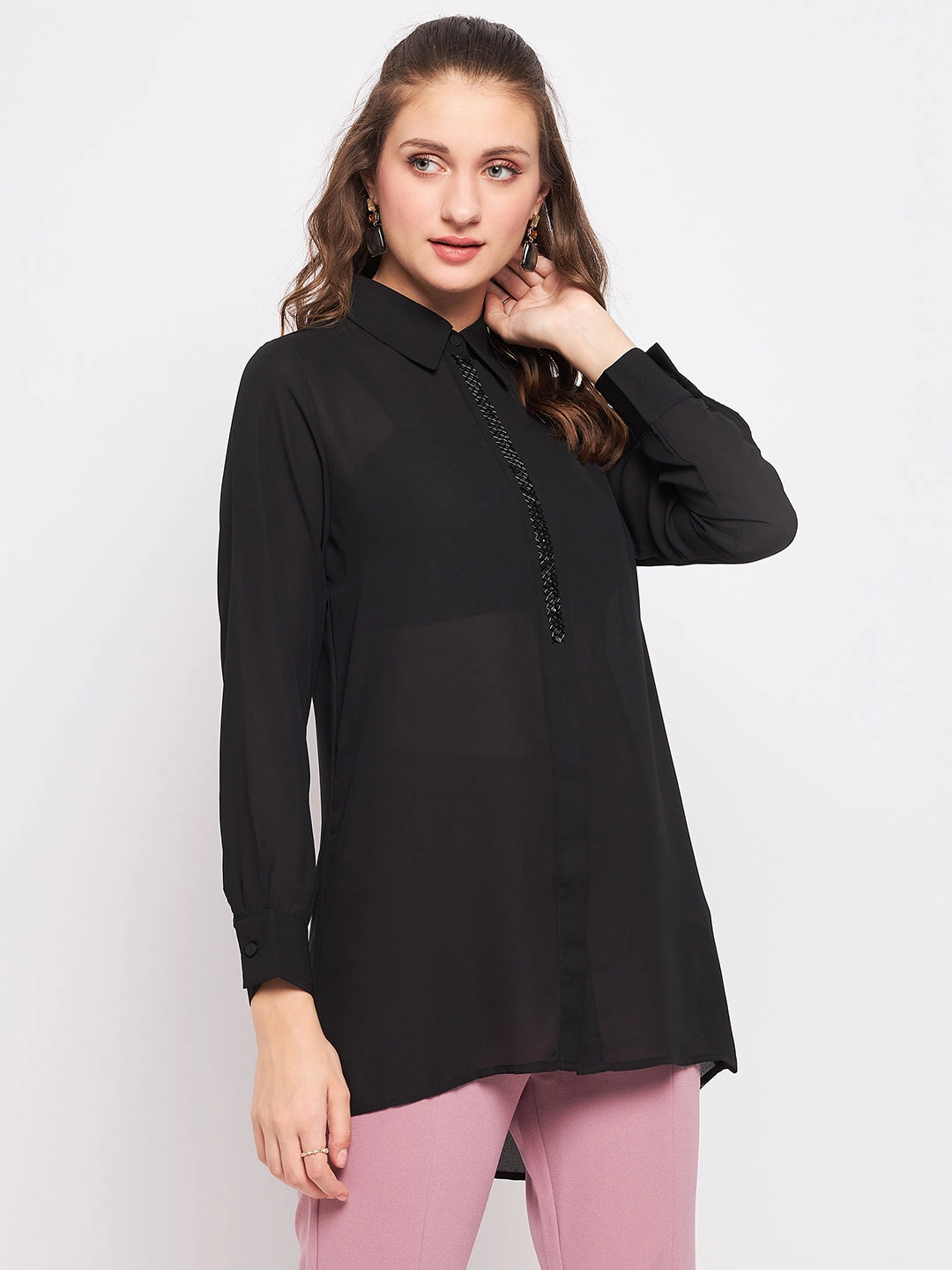 Madame Black Embellished Shirt Lightweight Wear