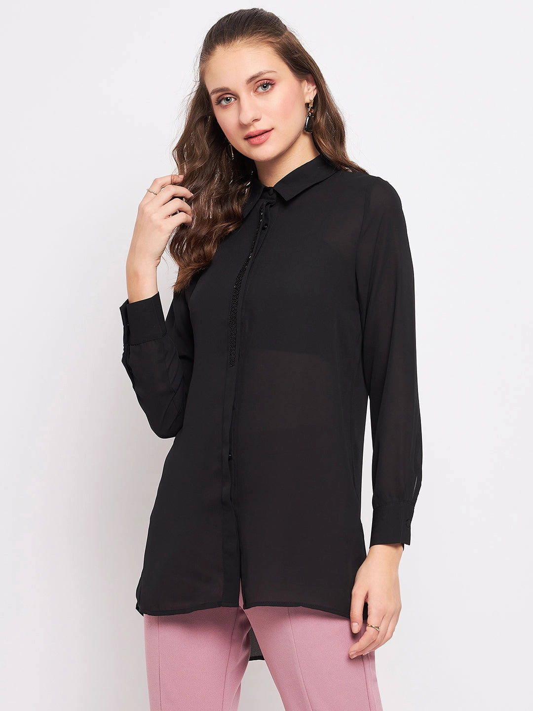 Madame Black Embellished Shirt Lightweight Wear