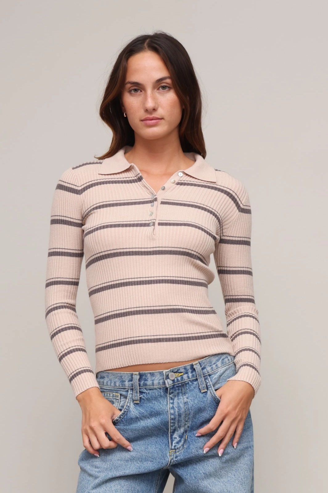Essential Outfit Quinn Striped Polo Sweater