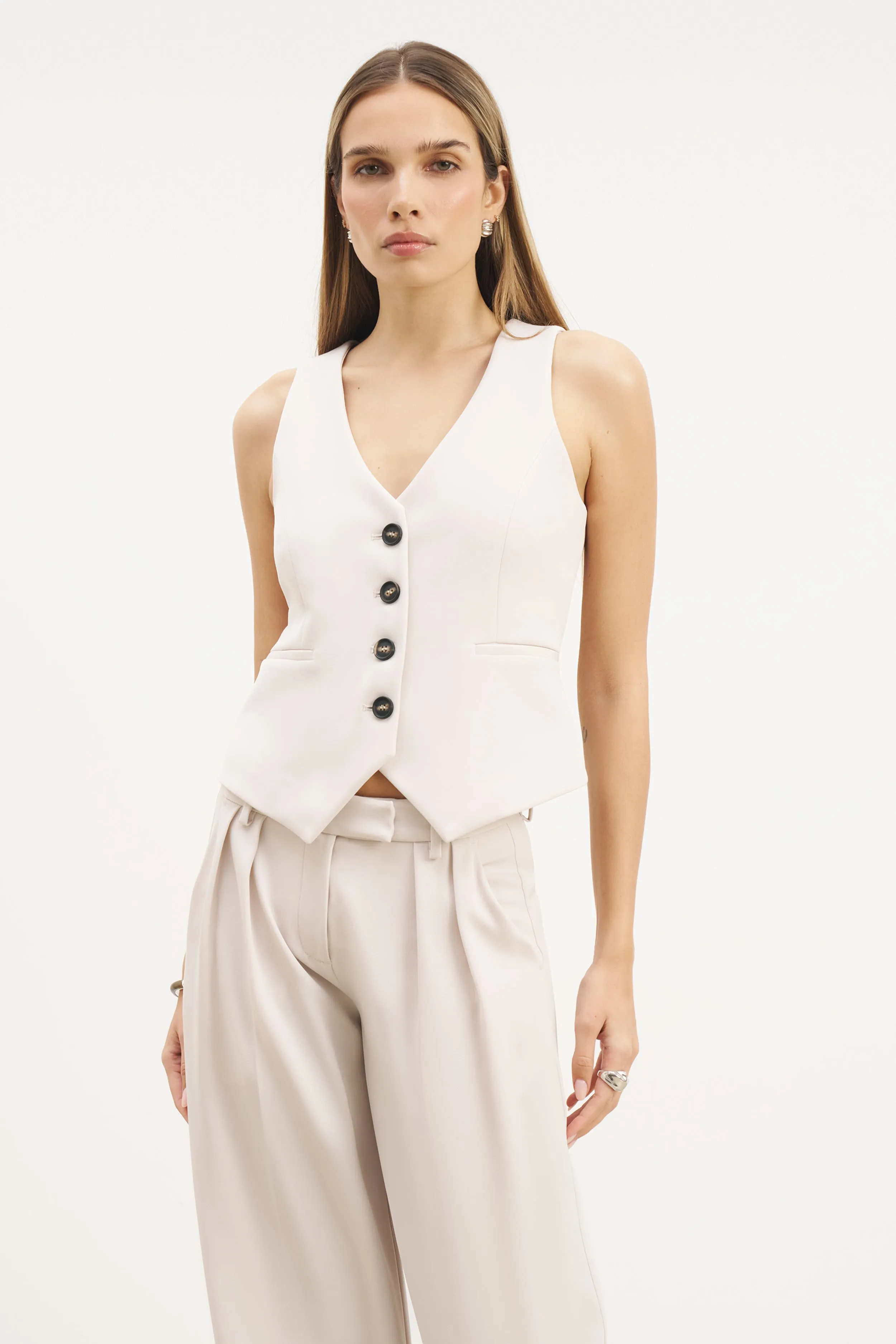 Clean Cut Waistcoat - Ecru Casual Pullover Quick Dry Material