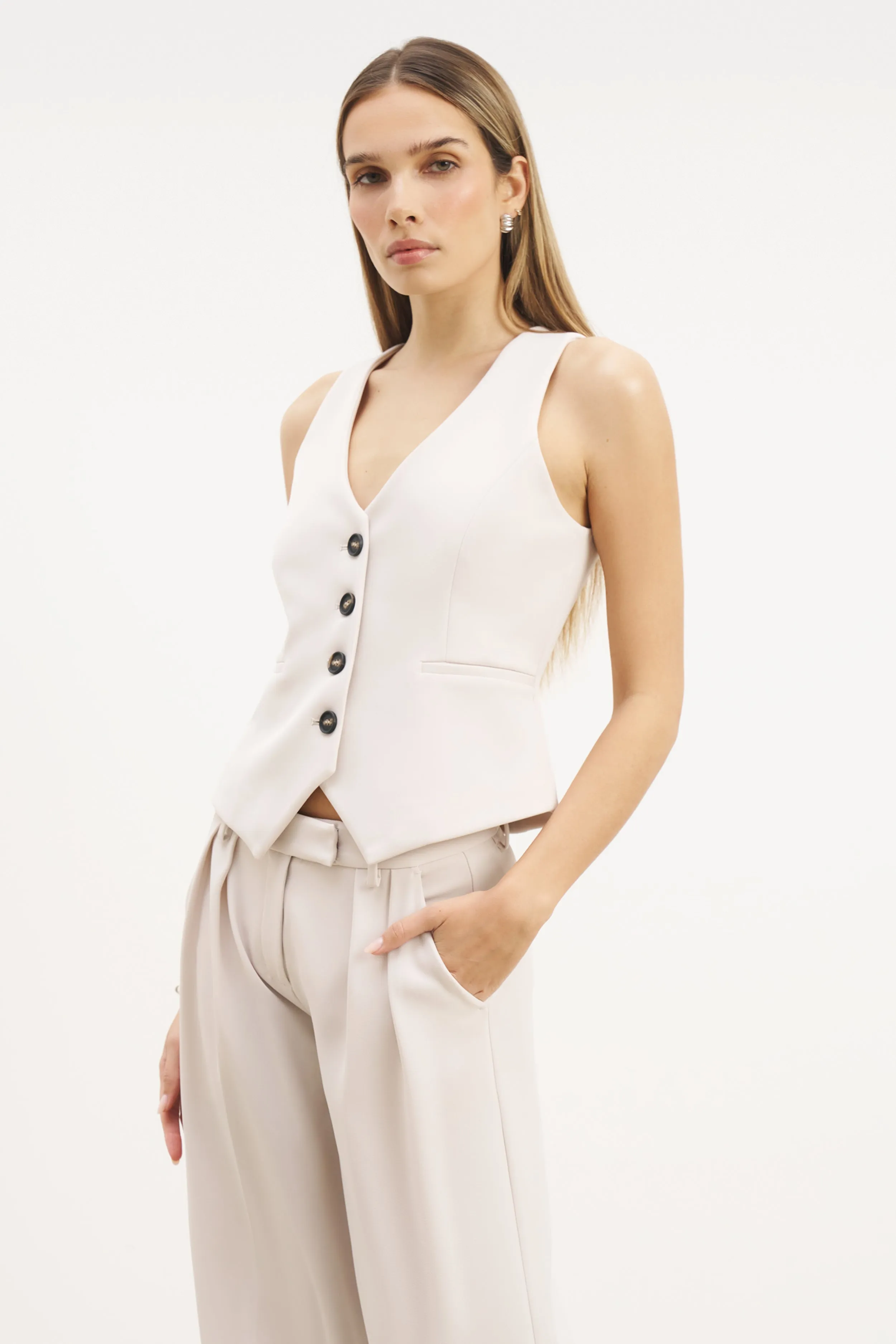Clean Cut Waistcoat - Ecru Easy to Wear PolishedFinish