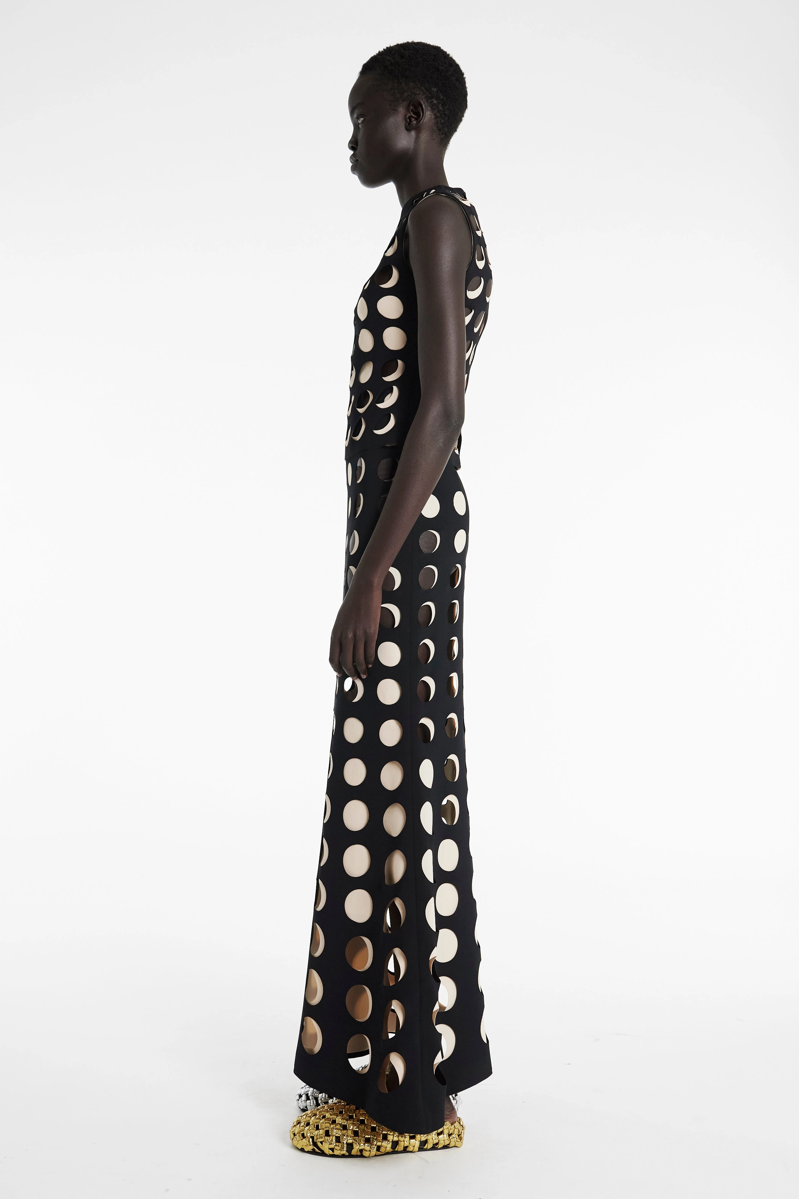 Top With Layered Circular Cutouts Black Nude Water Repellent Finish AbrasionResistantEdging