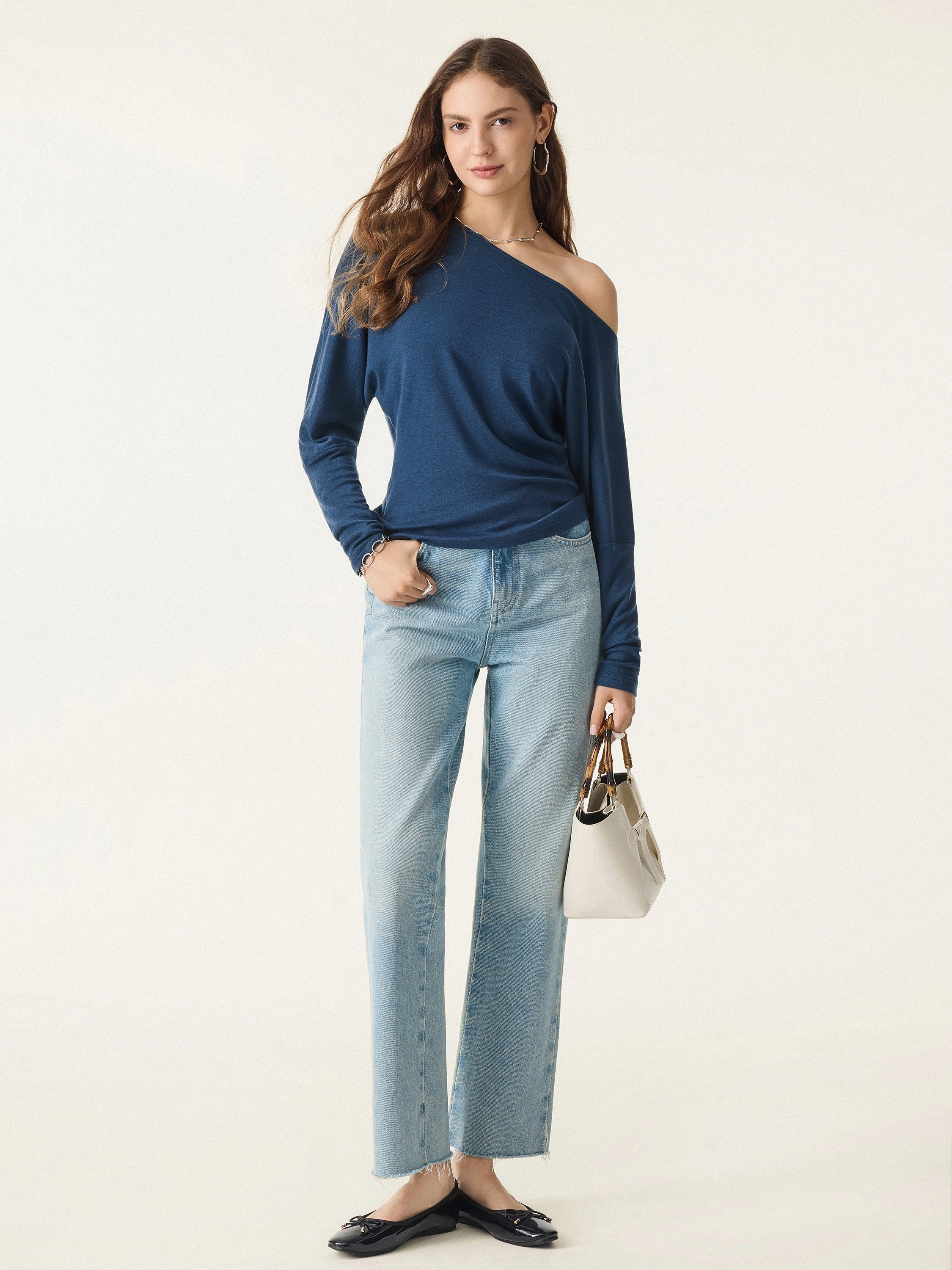 Eco Friendly Fabric Summer Sweater Lyocell Cashmere Cold-Shoulder Semi-Sheer Top