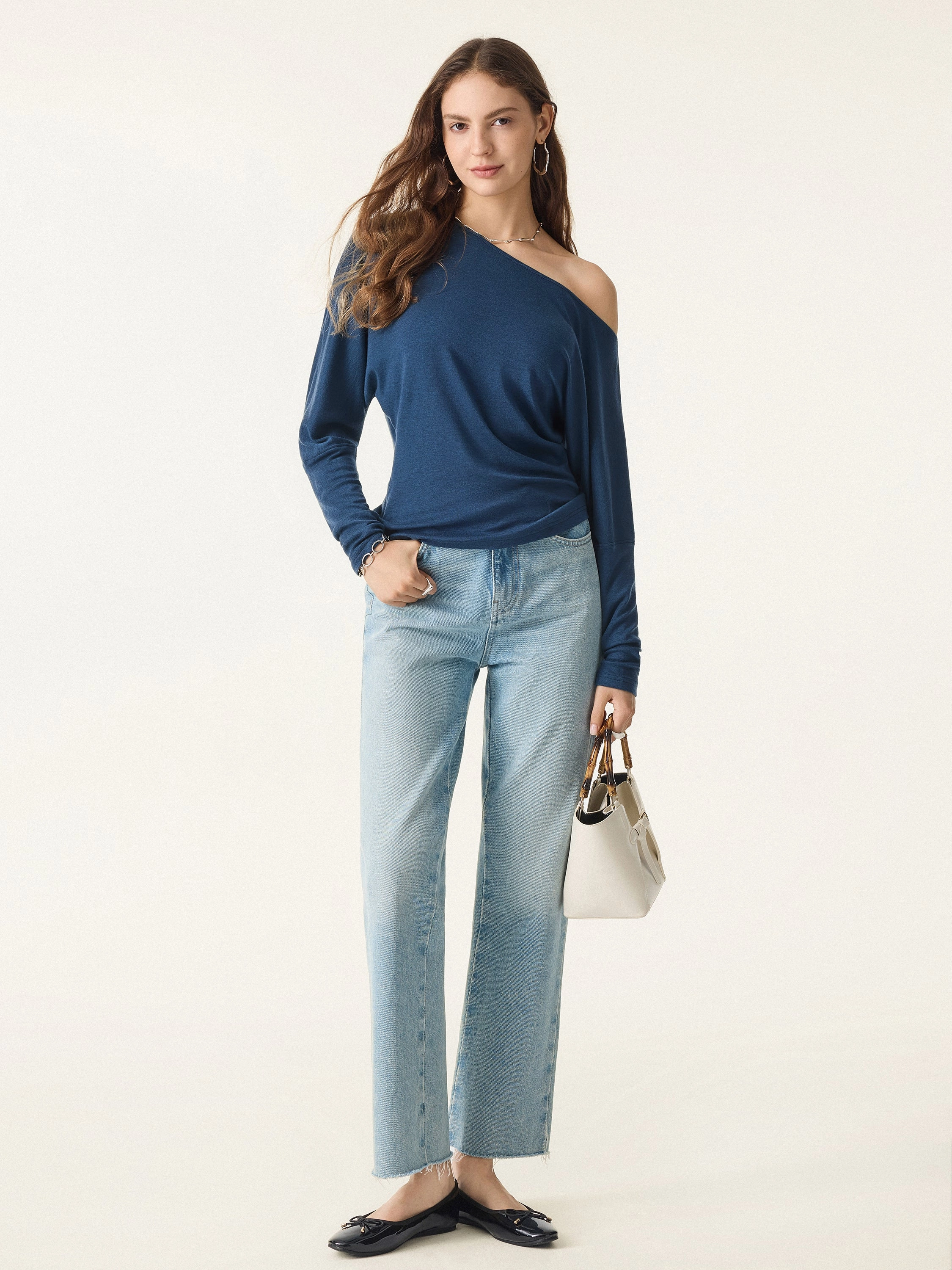 Gym Wear Lyocell Cashmere Cold-Shoulder Semi-Sheer Top