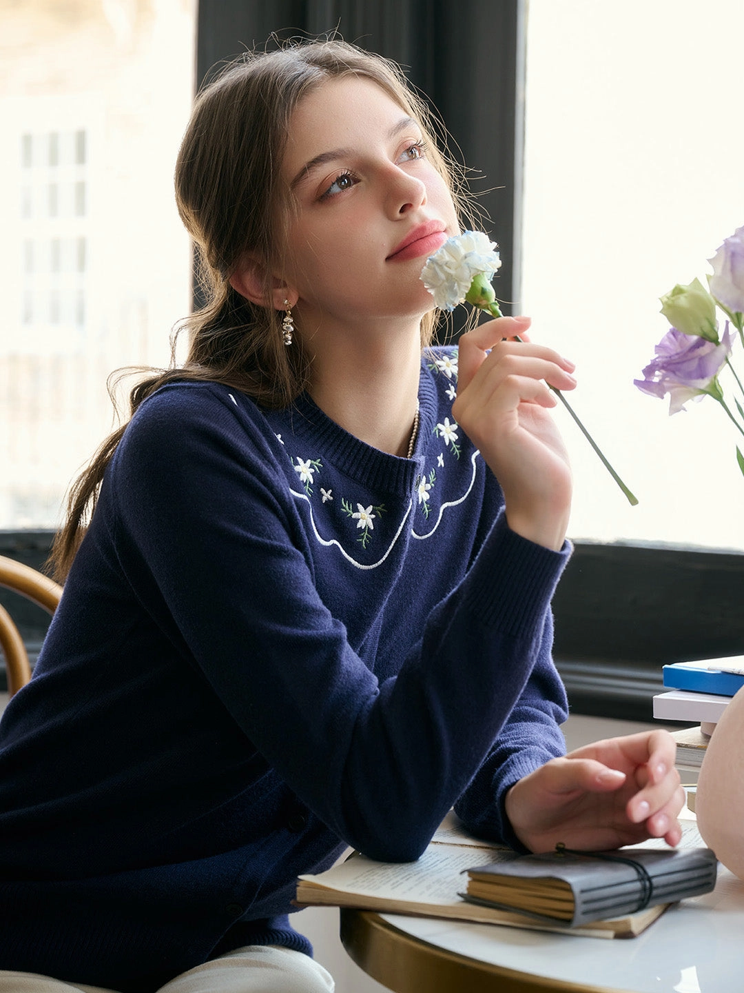 Street Ready Airy Feel ??Final Sale??Tamsin Round Neck Embroidery Cardigan