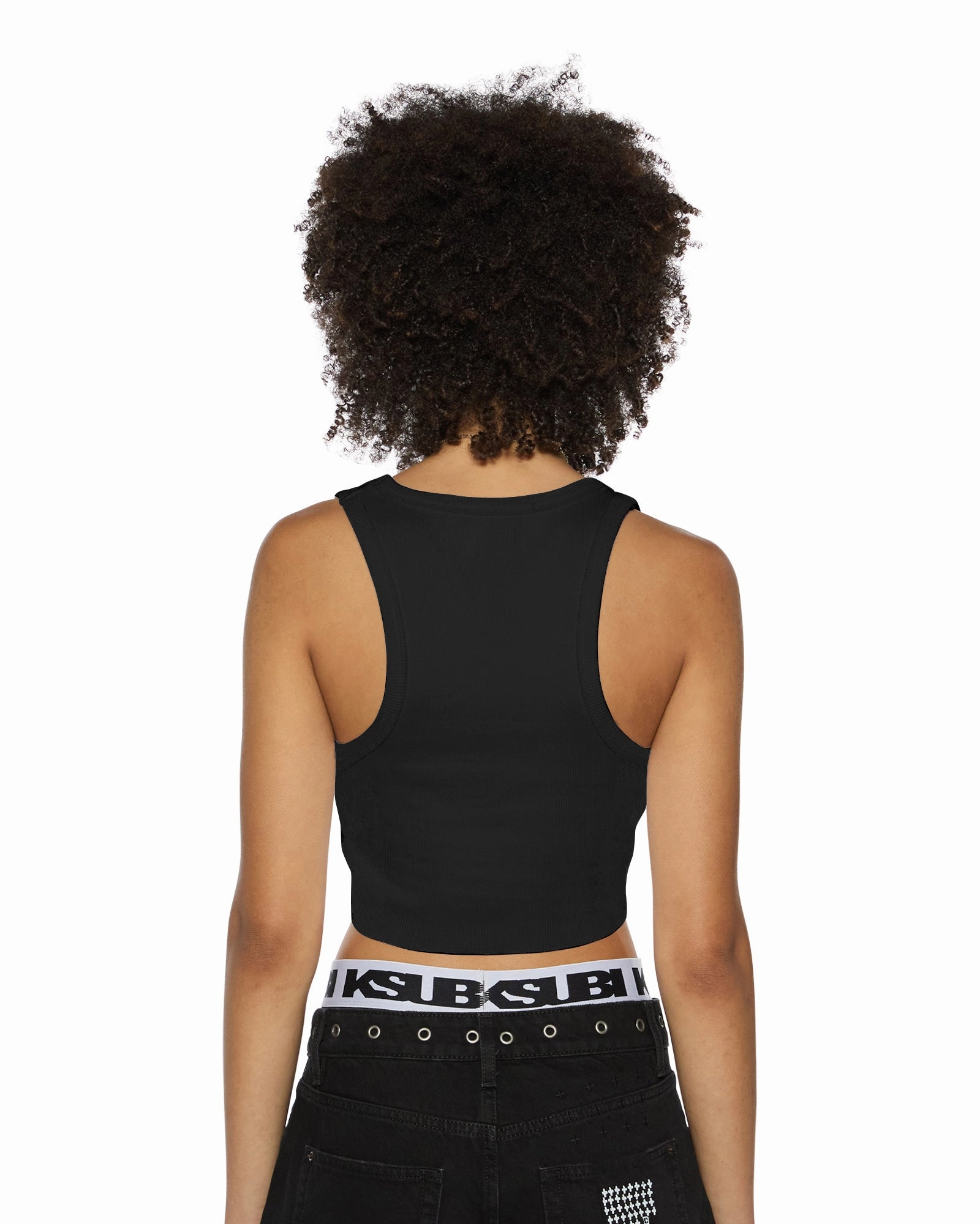 Wrinkle Resistant Texture Asymmetrical hem STACKED ORIGIN CROP BLACK