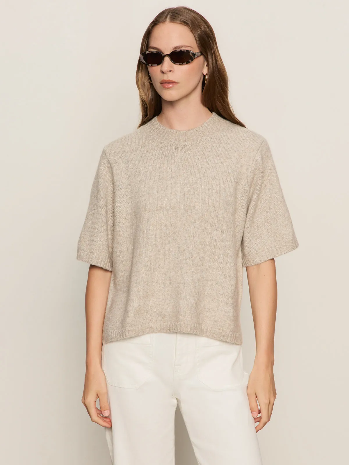 Perfect Sweater Tee Heather Pearl High Density Weave Self Fabric Tie Closure