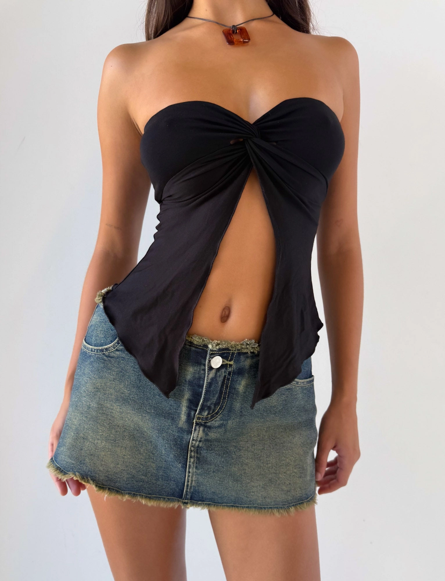 Breathable Linen Blend Stain Repellent Coating CHARMAINE TOP - BLACK