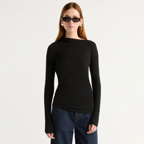Vittoria Asymmetric-Neck Semi-Sheer Ruched Tee UltraSoftLining