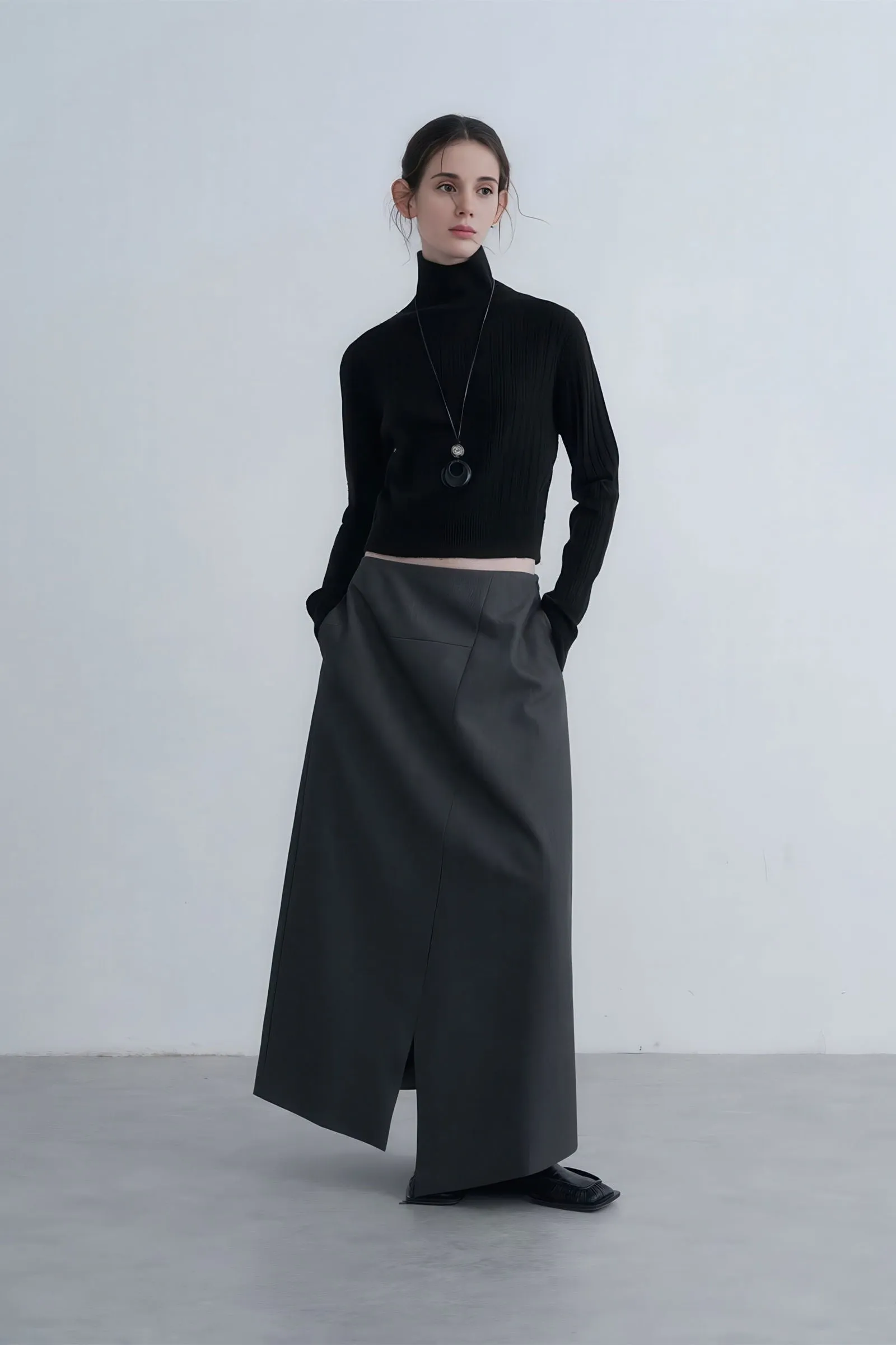 Edgy Asymmetrical Buttoned Slit Skirt
