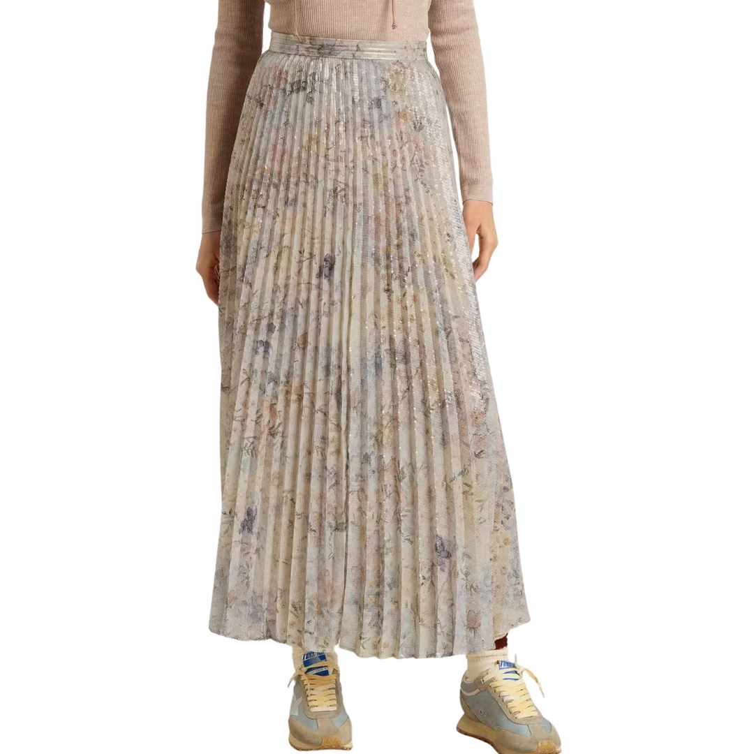 Edgy Look Sequin Pastel Floral Skirt
