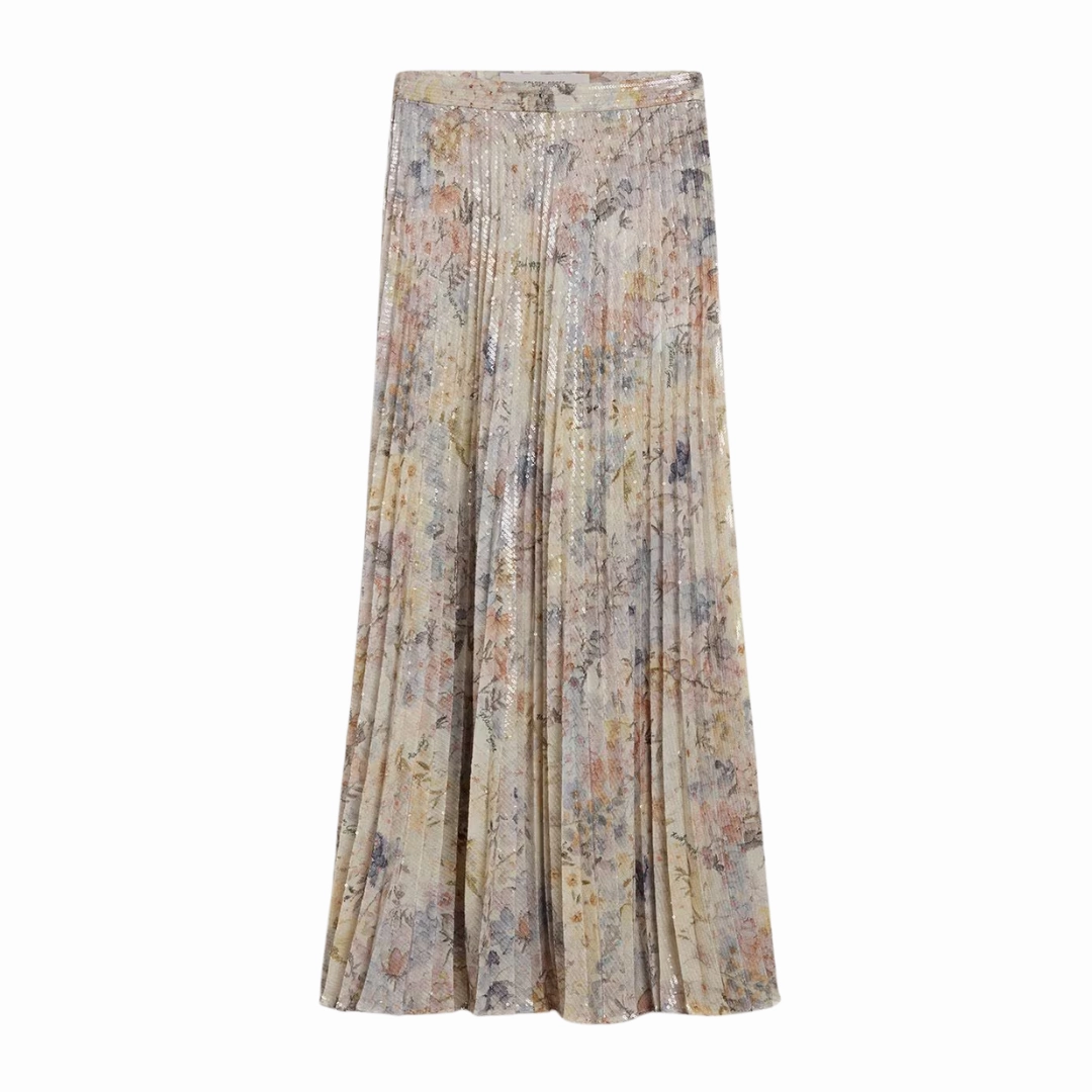Waist Defining Sequin Pastel Floral Skirt
