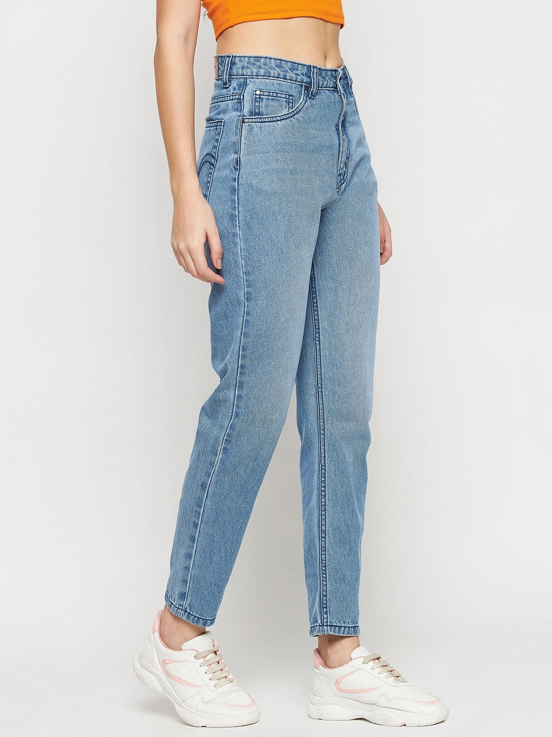 Loose High Quality Morning Stroll Night Out Bold Look Madame Disney Print Blue Denim