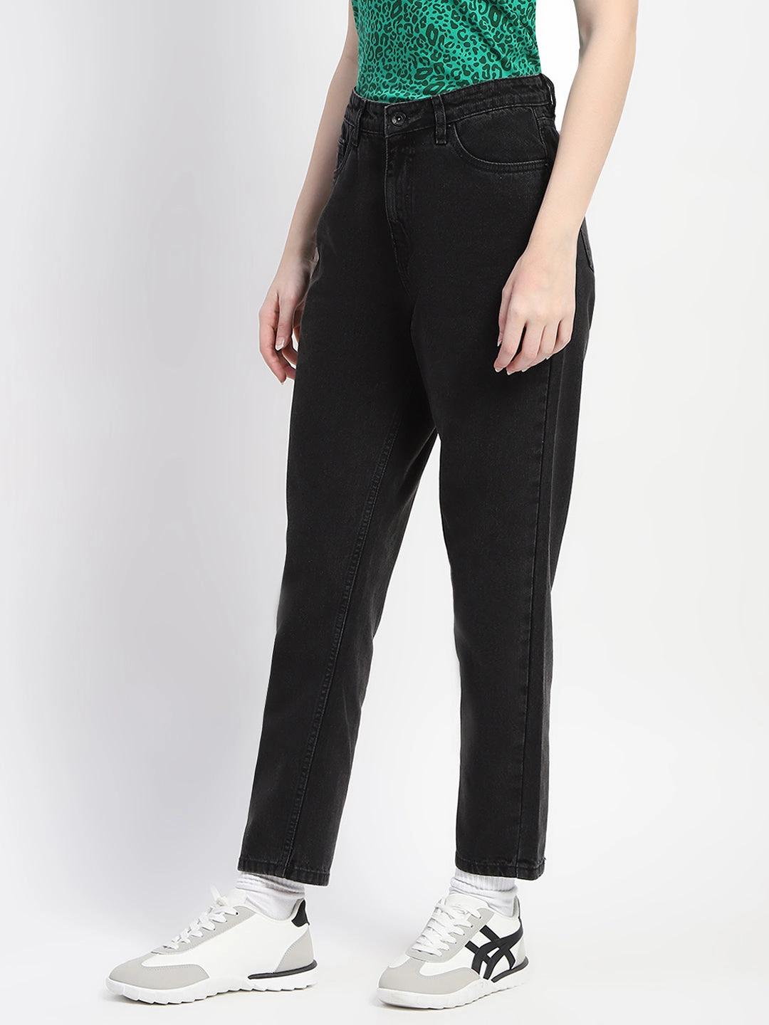 Streetwear Fan Night Out Colorfast Dyeing Method Madame Cotton Solid Black Straight Denim