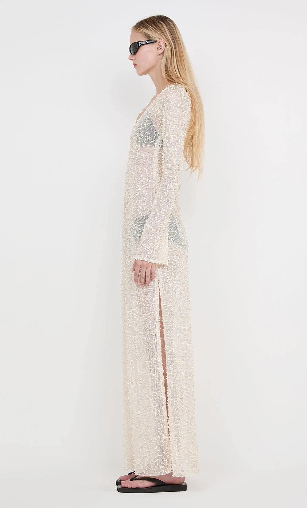 Straight-Cut Work Favorite EDITH LONG SLEEVE GOWN - BUTTERCREAM
