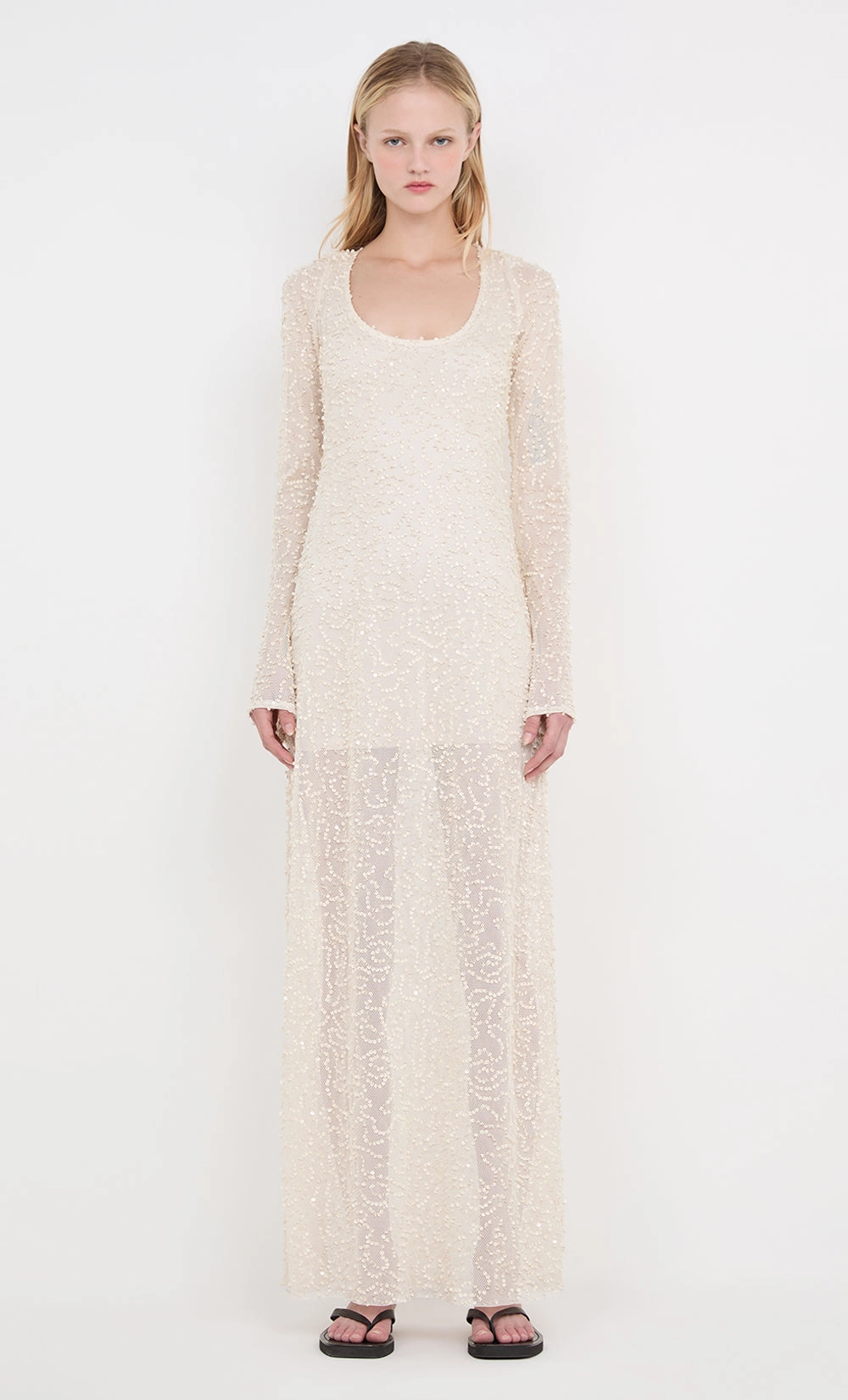 luxe feel All-season garment EDITH LONG SLEEVE GOWN - BUTTERCREAM