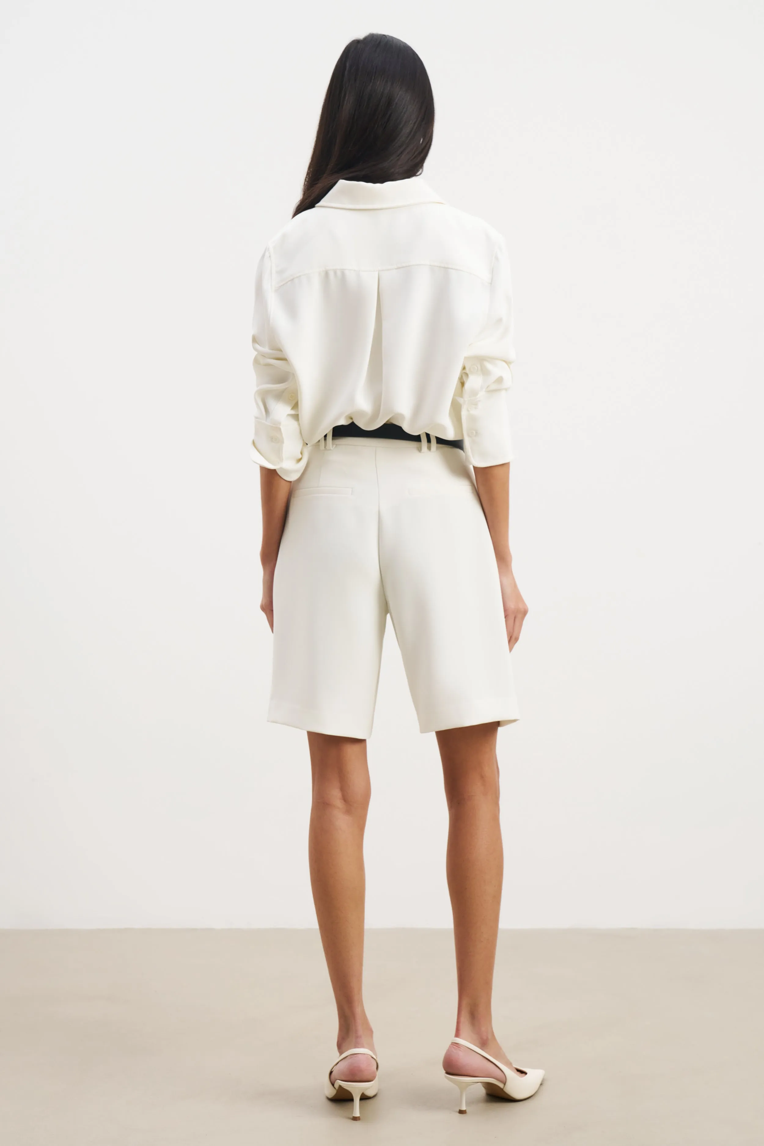 Stain Release Finish Anti Slip Waist Grip Effortless Oversized Shirt - White