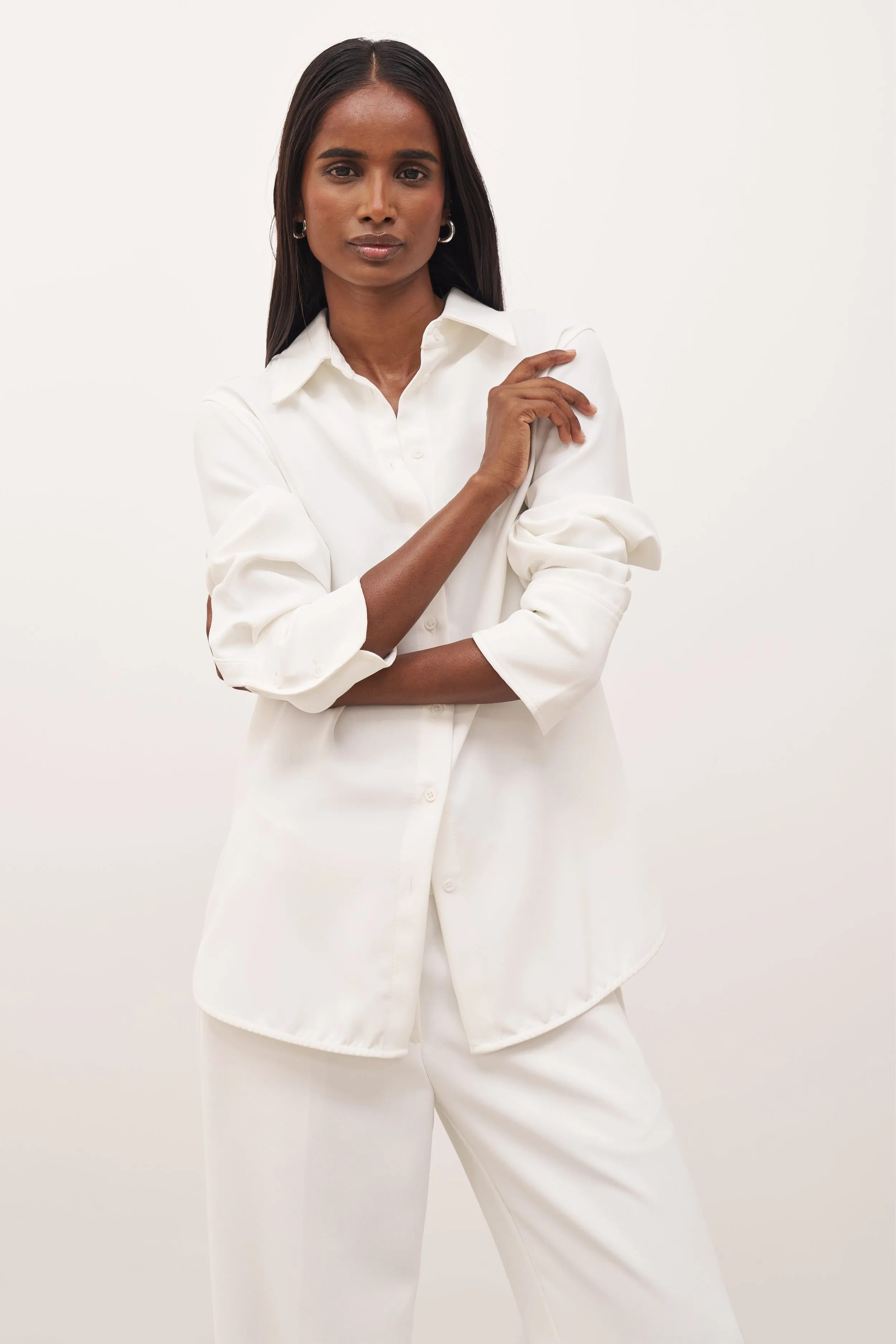 fishing attire Rough texture Effortless Oversized Shirt - White