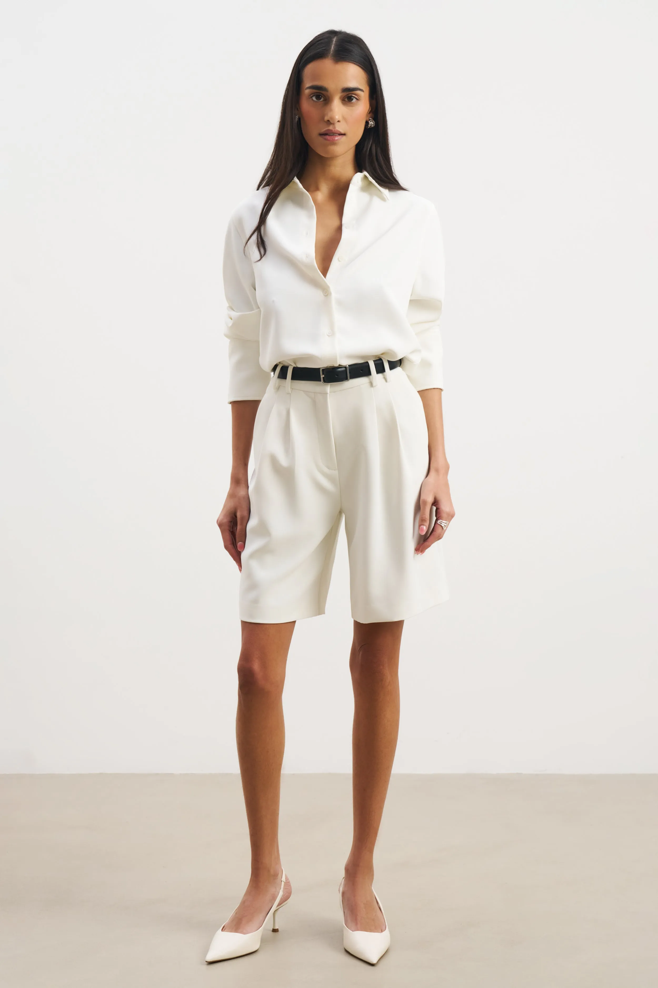 Effortless Pleated Longline Shorts - White Clean Aesthetic kids