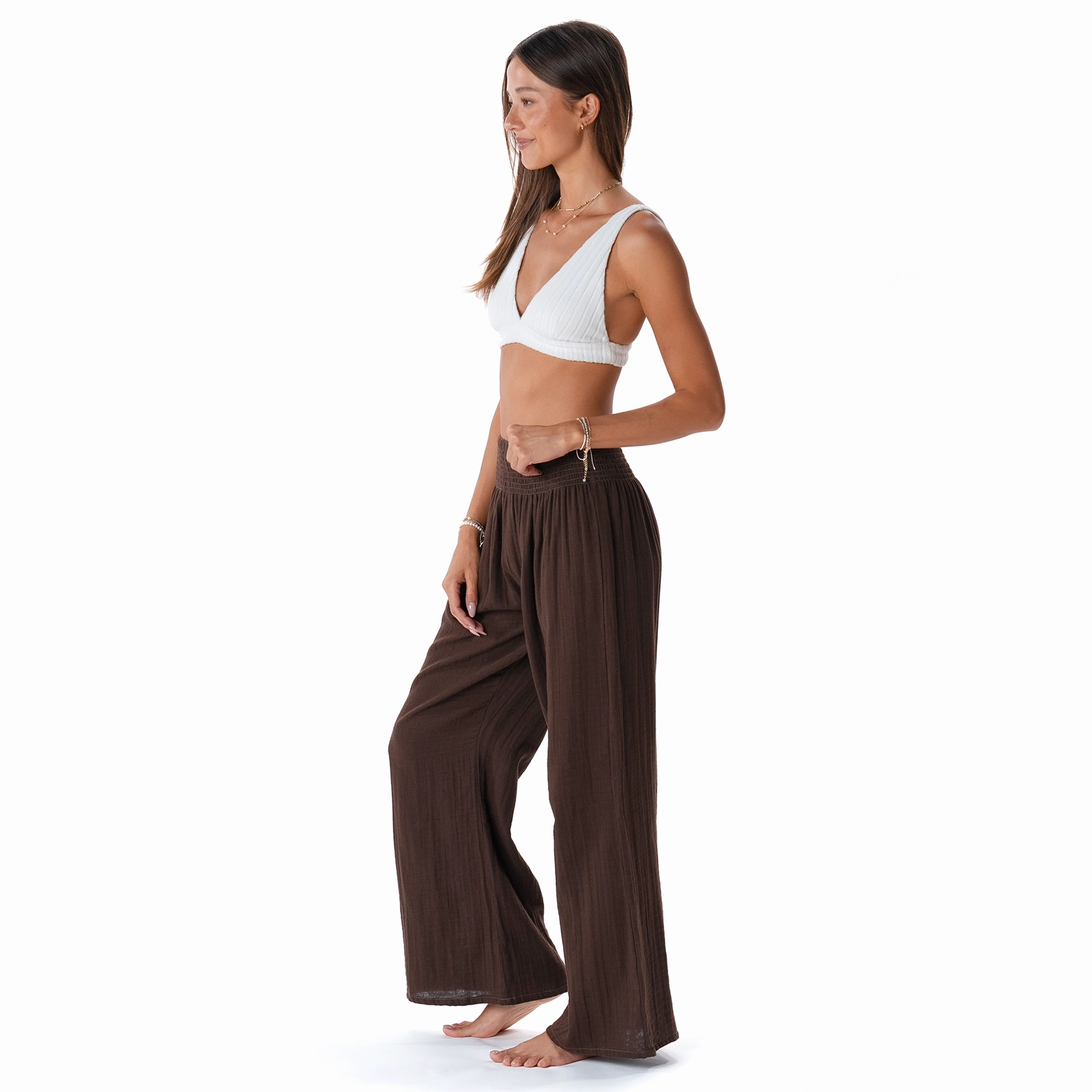 Thermal Regulating Fabric Flexible Fit Espresso Wide Leg Cotton Pants
