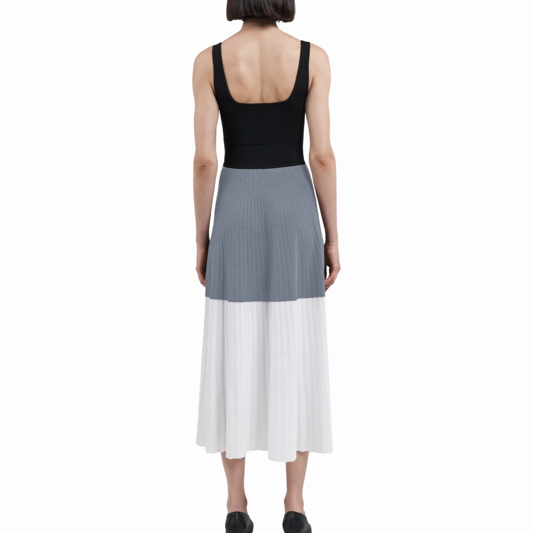 Square Neck Color Block Dress Layered Comfort Lace Detail